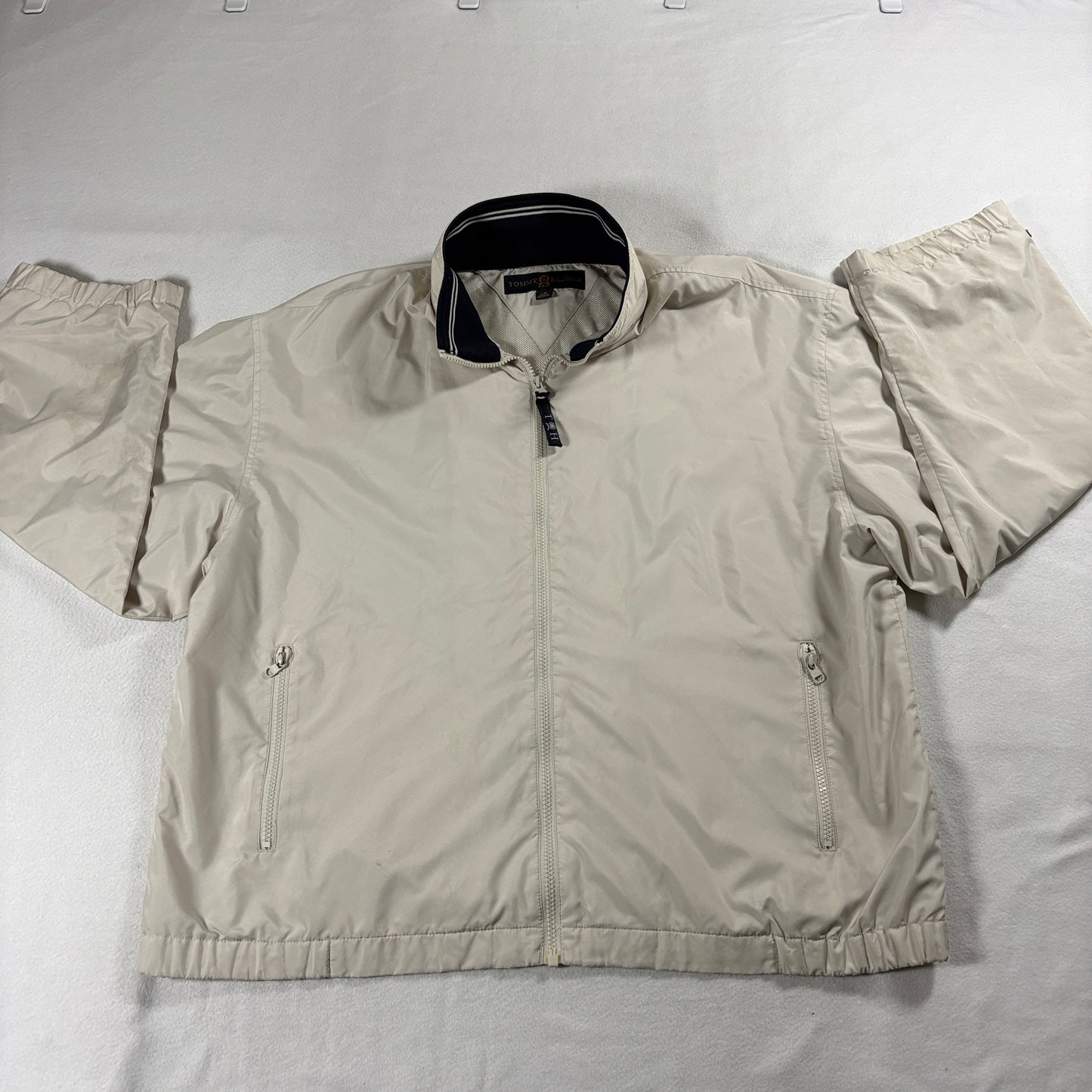 Golf Windbreaker Jacket Full Zip Nylon Tommy Hilfiger L Beige Lightweight