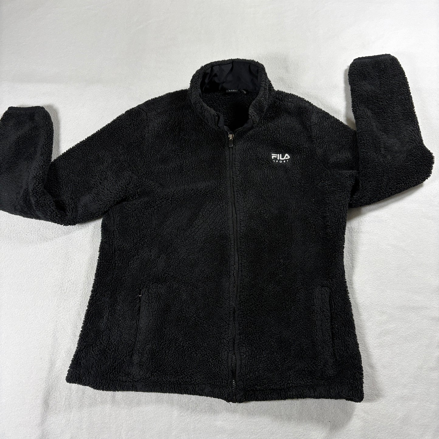 Sherpa Fleece Jacket Full Zip Black FILA Sport XL Cozy Streetwear Outdoor