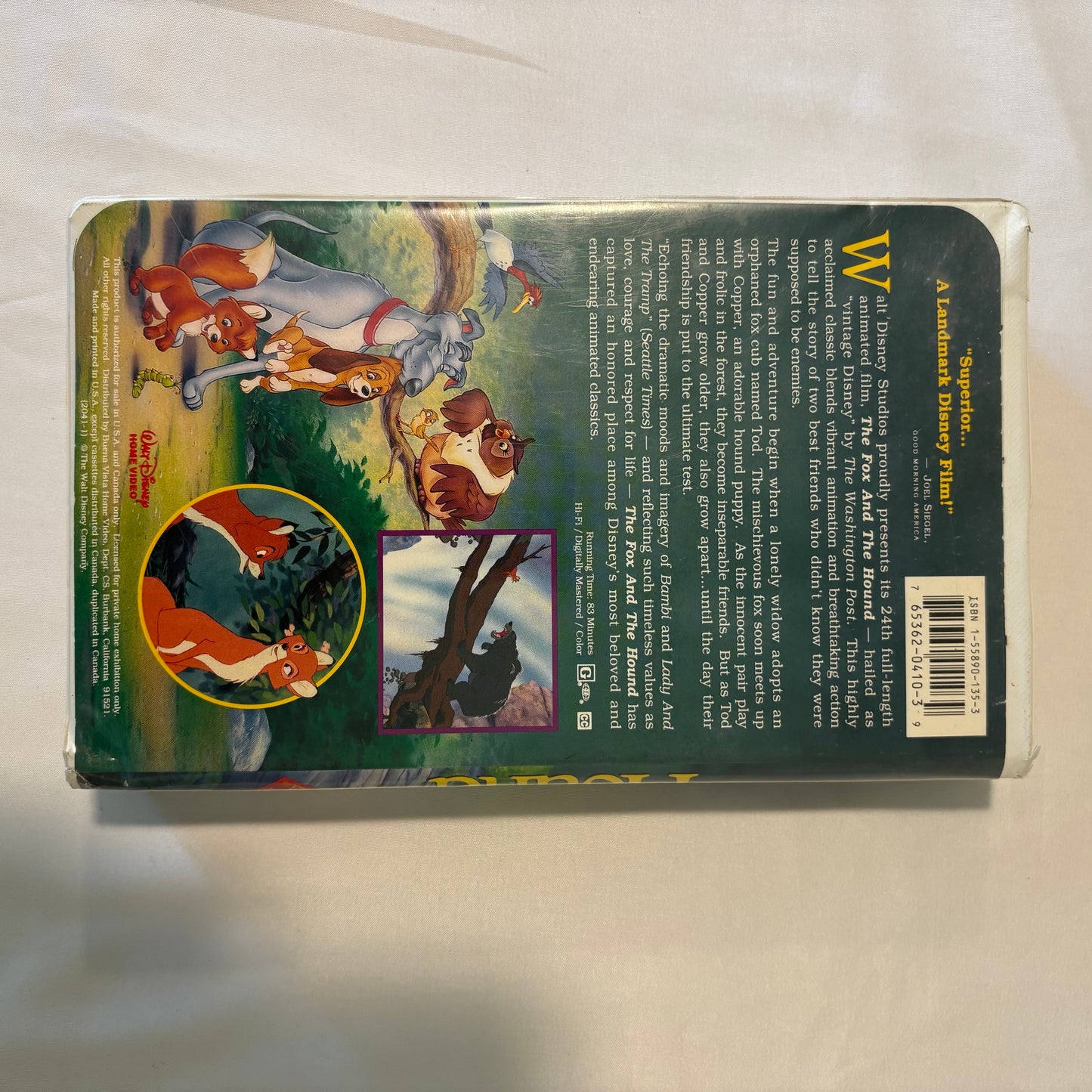 Disney The Fox and the Hound VHS 1994 Black Diamond Classic White Clamshell Case