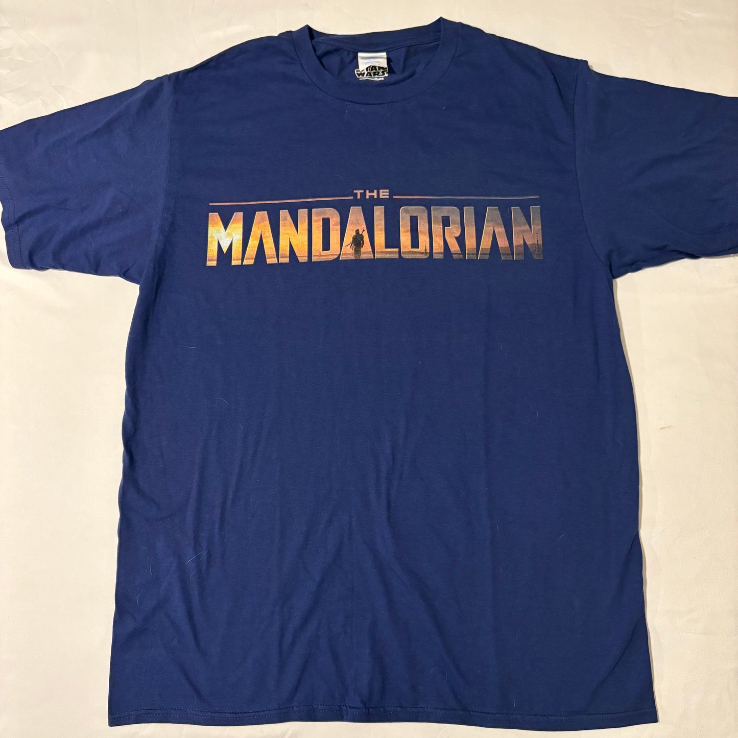 Star Wars The Mandalorian T-Shirt Men’s Blue Size L 22” Chest Logo Tee Disney