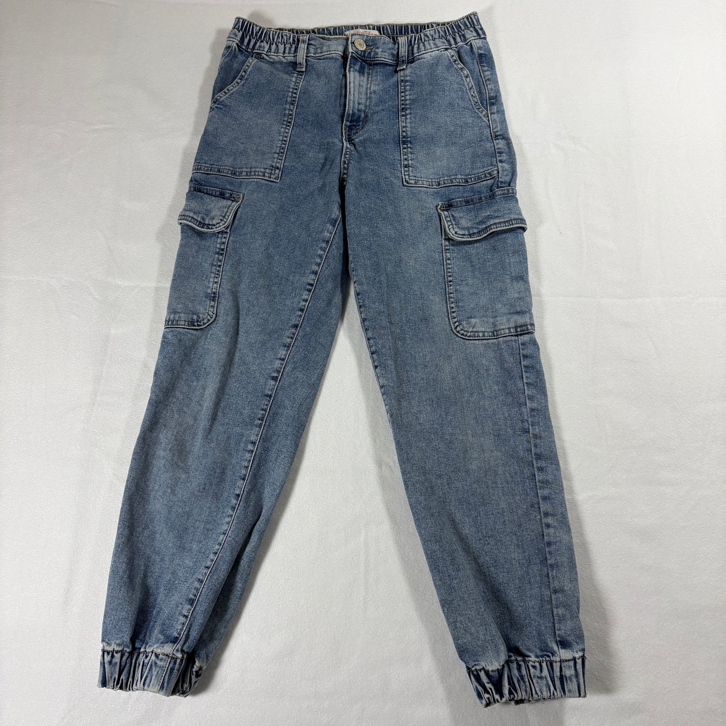 High Rise Cargo Mom Jeans Womens 7 28W Jogger Hem Light Wash 90 Y2K Streetwea