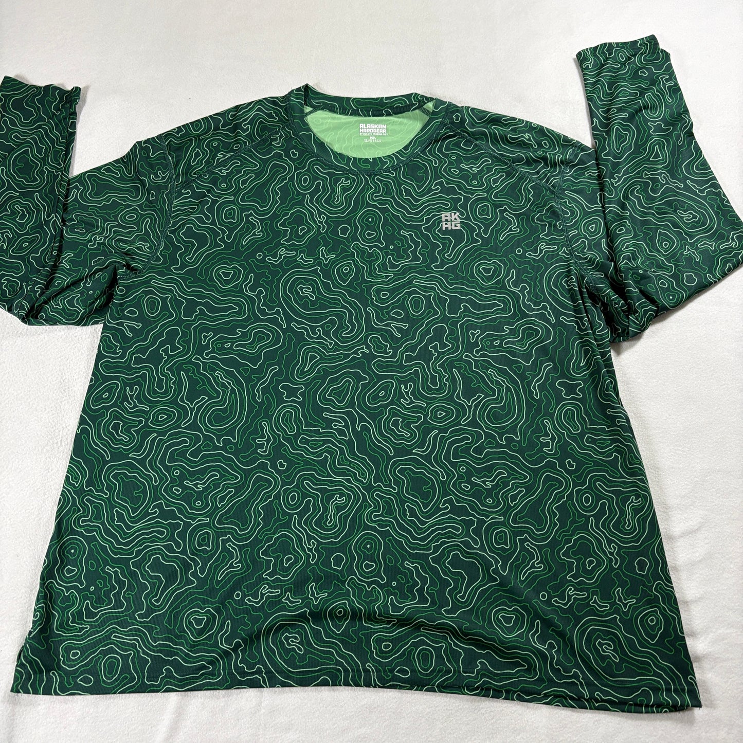 Topo Map Performance Shirt Long Sleeve Green 2XL Outdoor Hiking Fishing