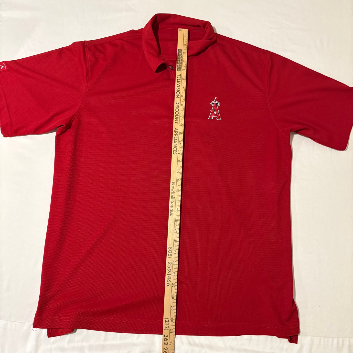 LA Angels Red Polo Shirt Men’s Size L 31" Length Golf MLB Dri-Fit Style Logo