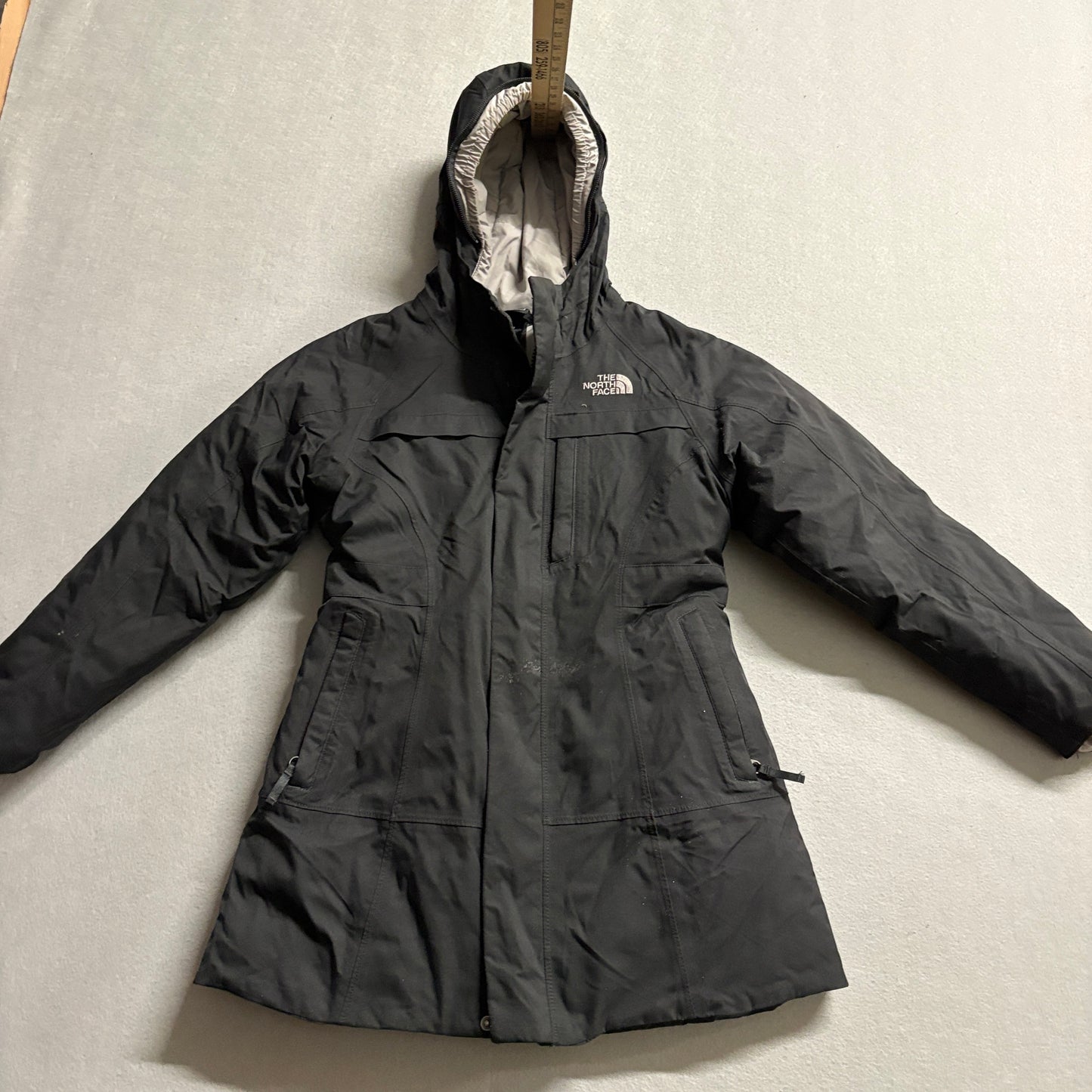 The North Face HyVent Down Parka Jacket Womens Small Black Hooded Coat