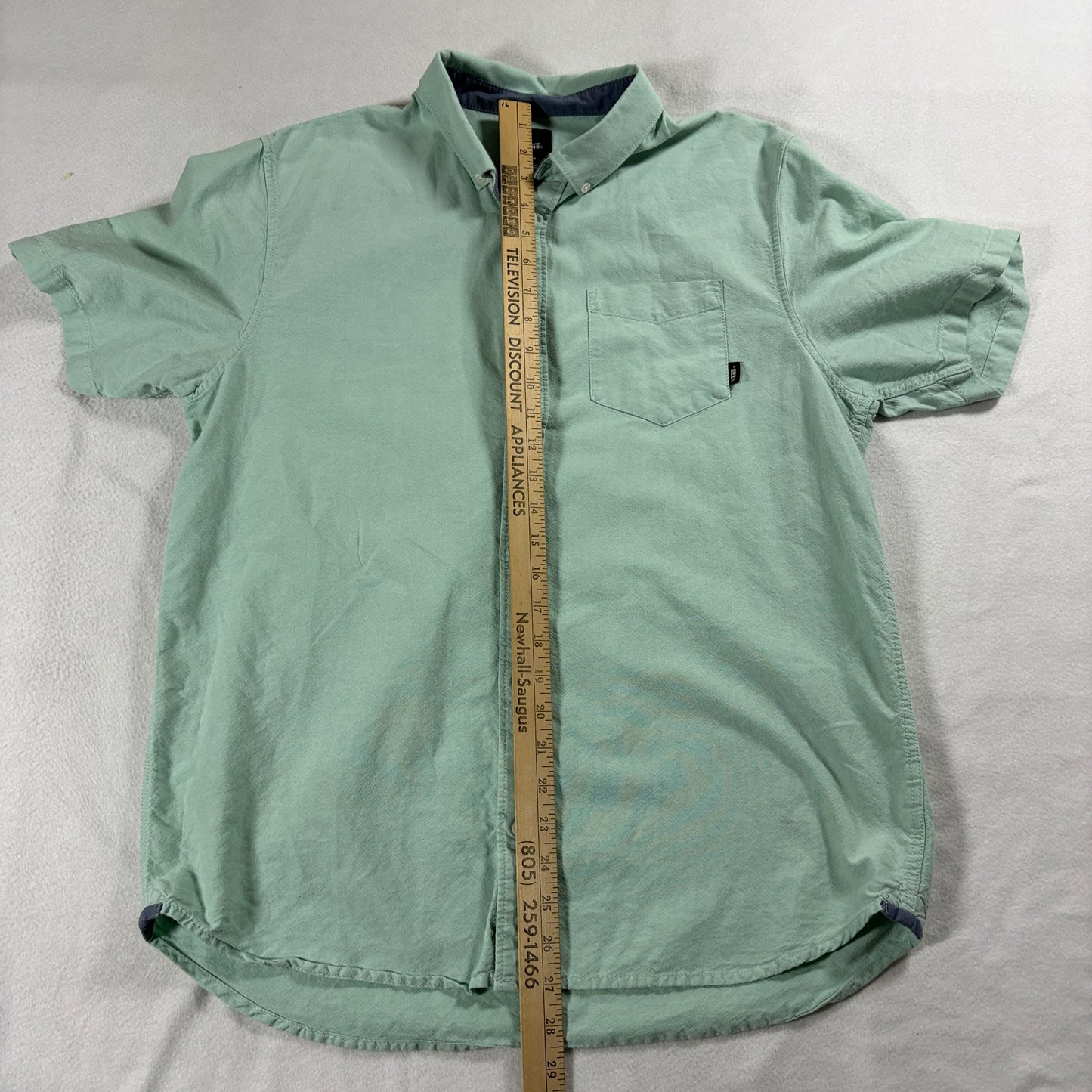 Short Sleeve Button Up Shirt Vans Large Green Skate Streetwear Casual Cotton