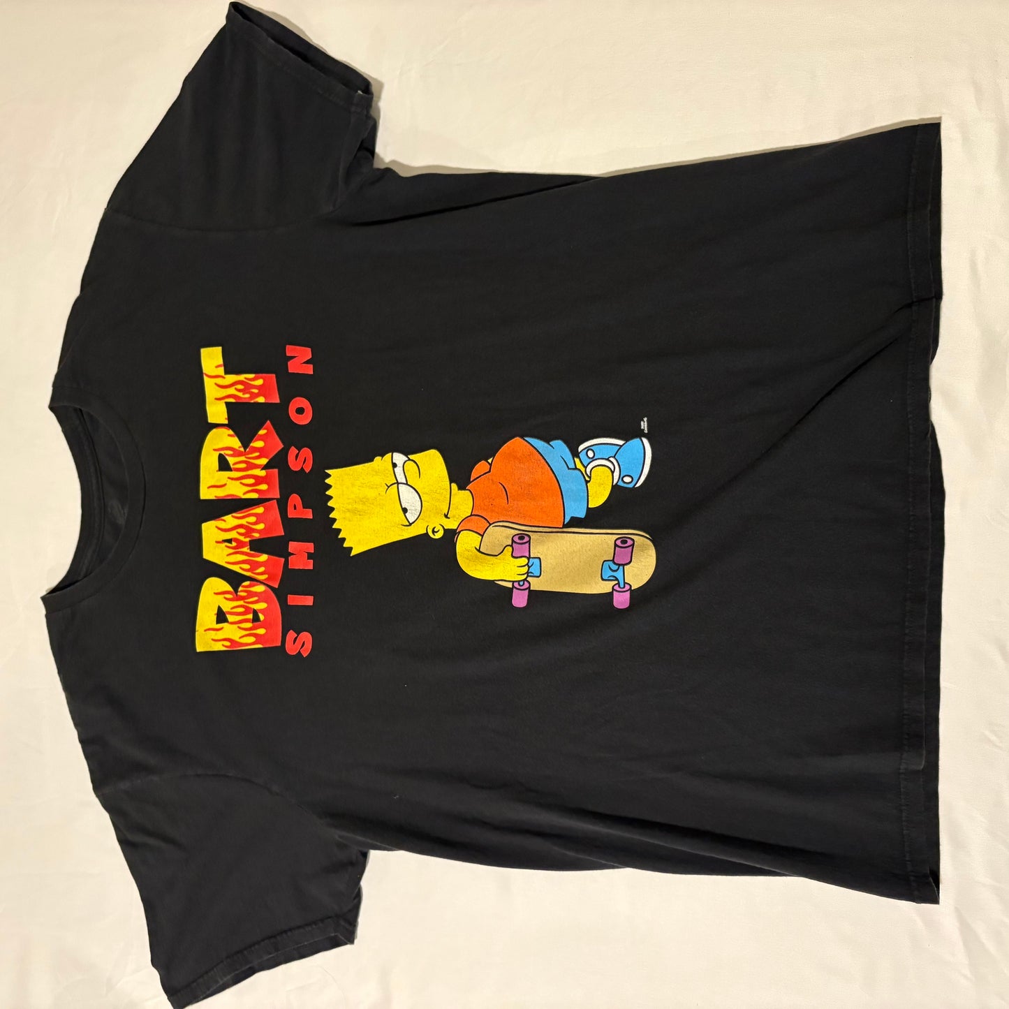 Bart Simpson Skateboard Flame Shirt XL Black 90s Cartoon Tee Mens Streetwear