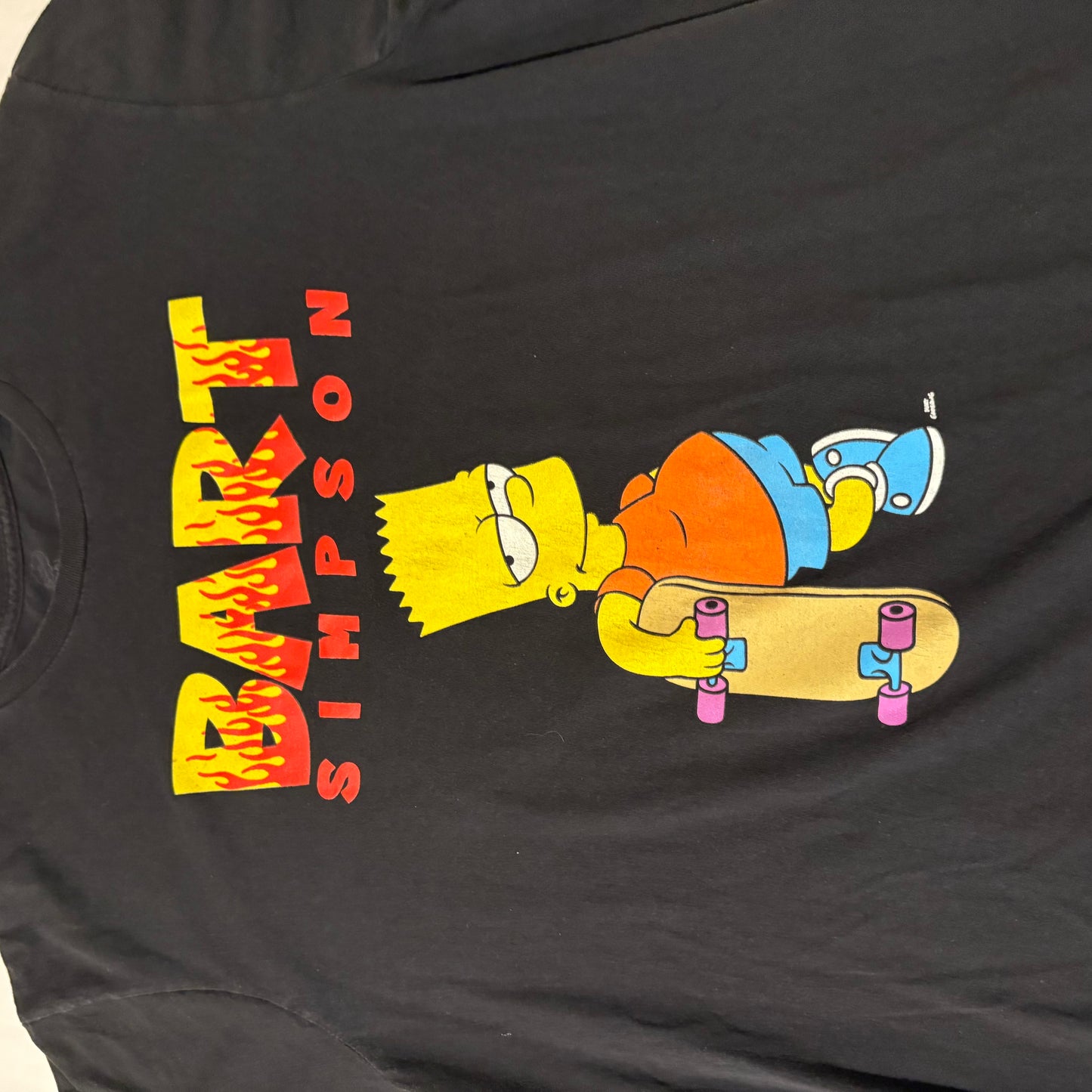 Bart Simpson Skateboard Flame Shirt XL Black 90s Cartoon Tee Mens Streetwear
