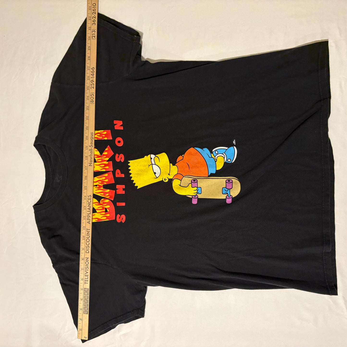 Bart Simpson Skateboard Flame Shirt XL Black 90s Cartoon Tee Mens Streetwear