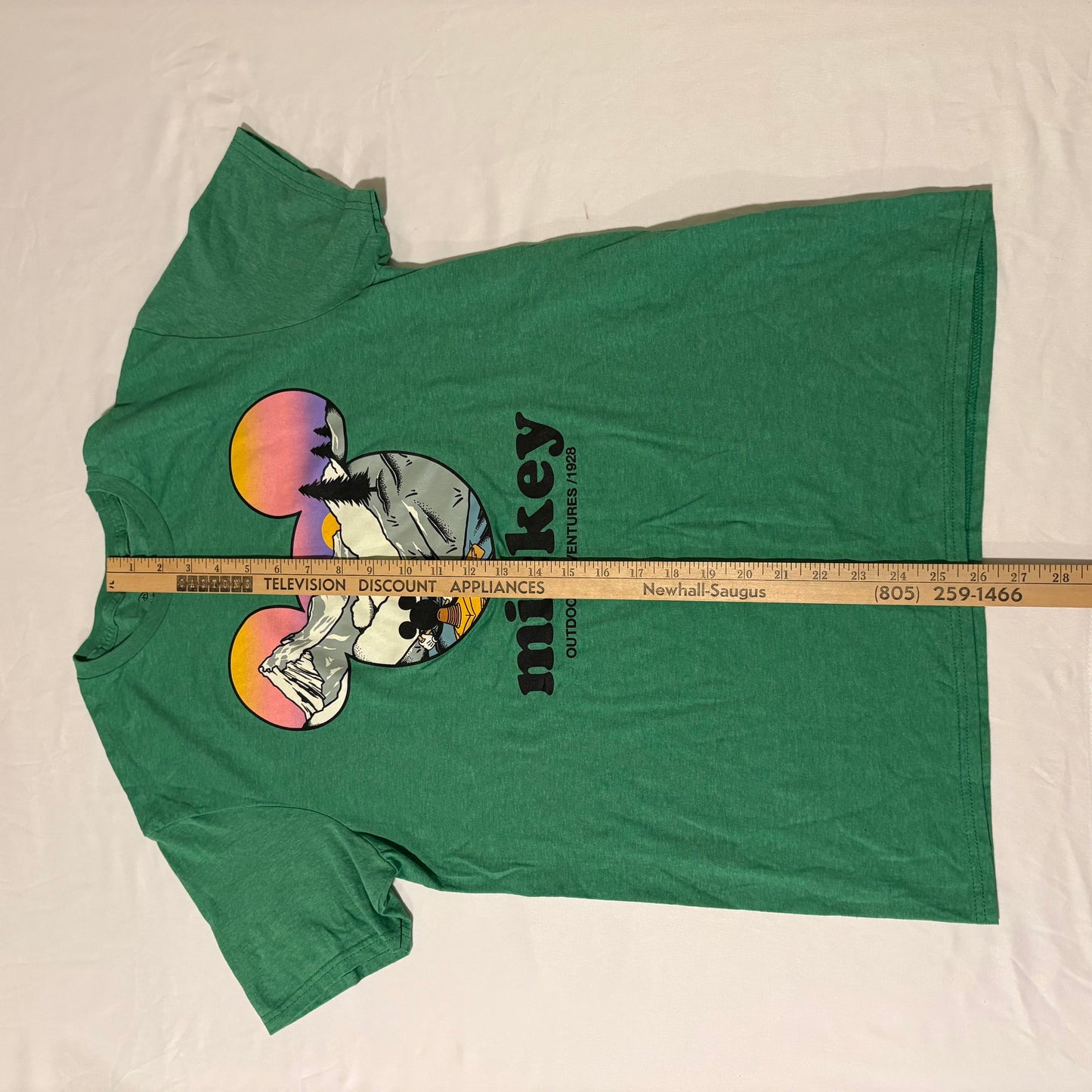 Mickey Mouse Outdoor Adventures 1928 Shirt Green Disney Tee Size Medium