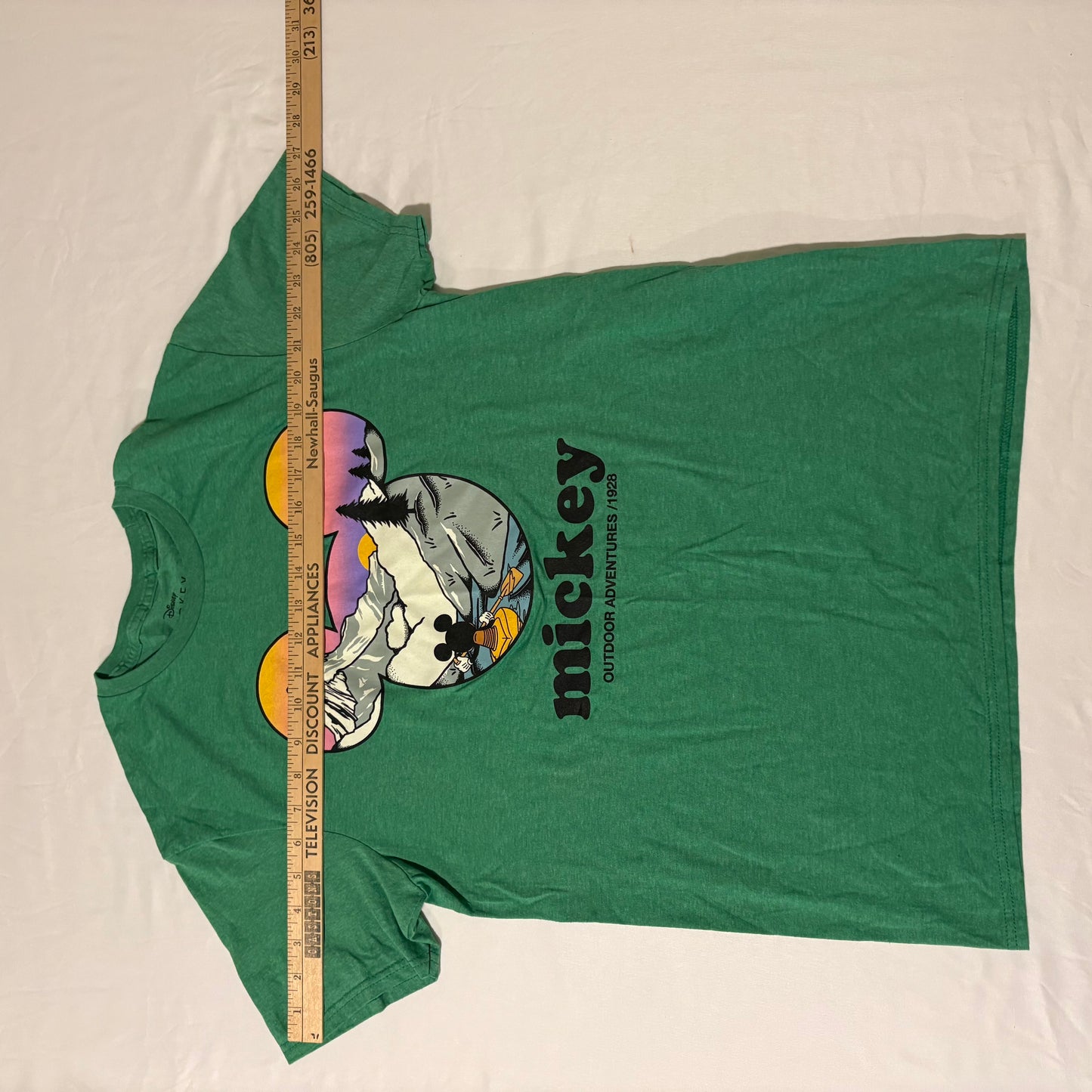 Mickey Mouse Outdoor Adventures 1928 Shirt Green Disney Tee Size Medium