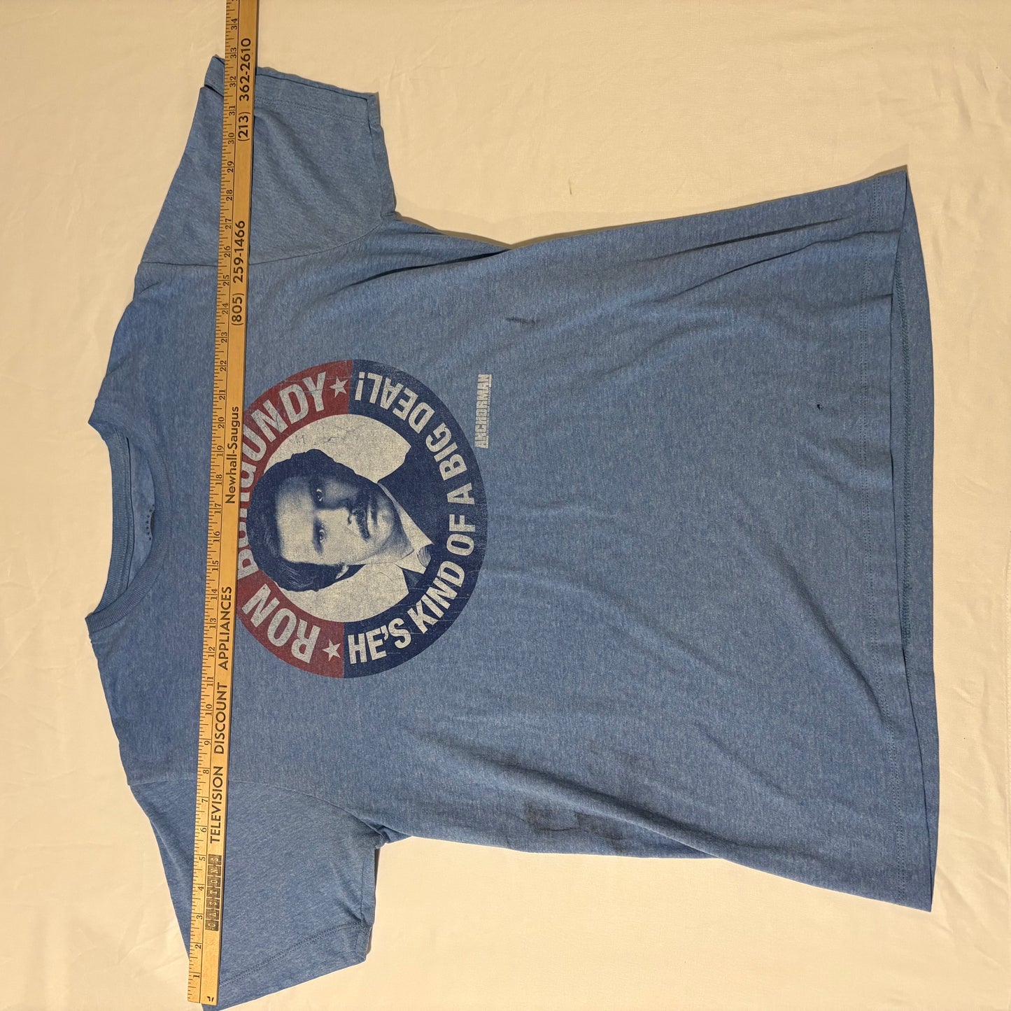 Ron Burgundy Anchorman Shirt Size XL Blue Paramount He’s Kind of a Big Deal Tee