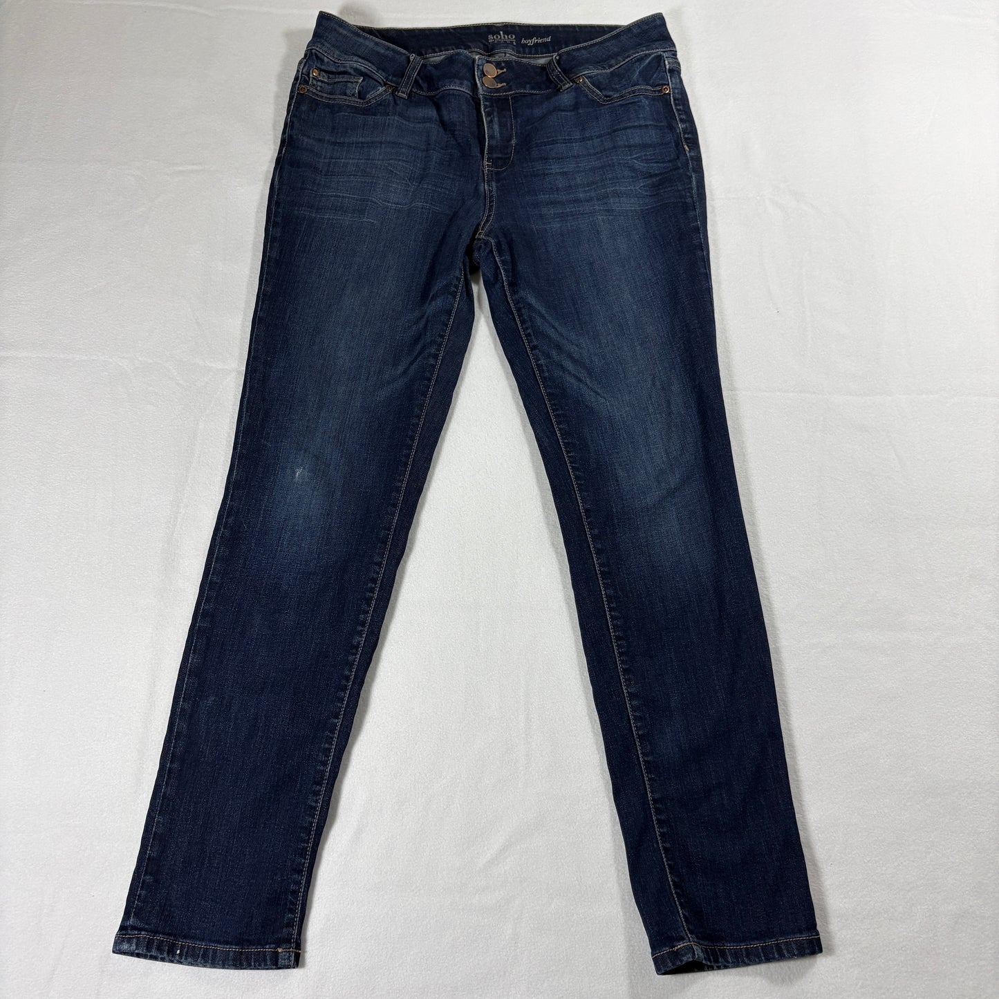 Soho Jeans Womens 10 Boyfriend Mid Rise Blue Stretch Denim Relaxed 90s Retro Fit