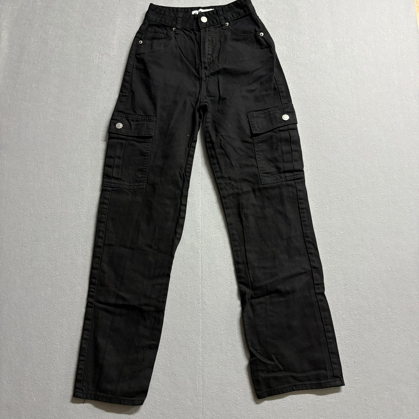 S.O.N.G. Black Cargo Pants Womens 00 23 Low Rise Utility Y2K Straight Leg 23x28