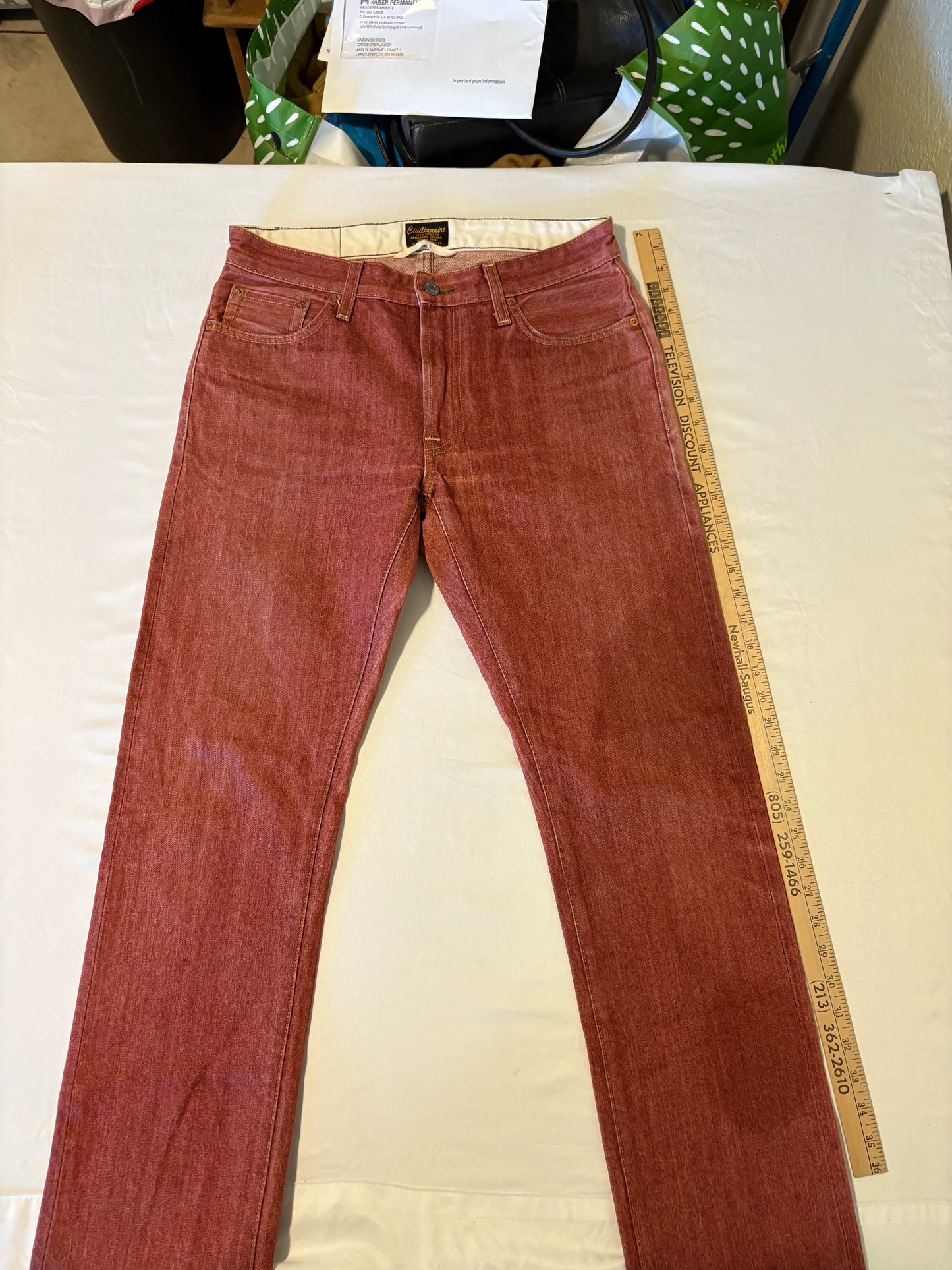 Civilianaire Japanese Selvedge Denim Jeans 31 Red Made in LA Rare Style #131394
