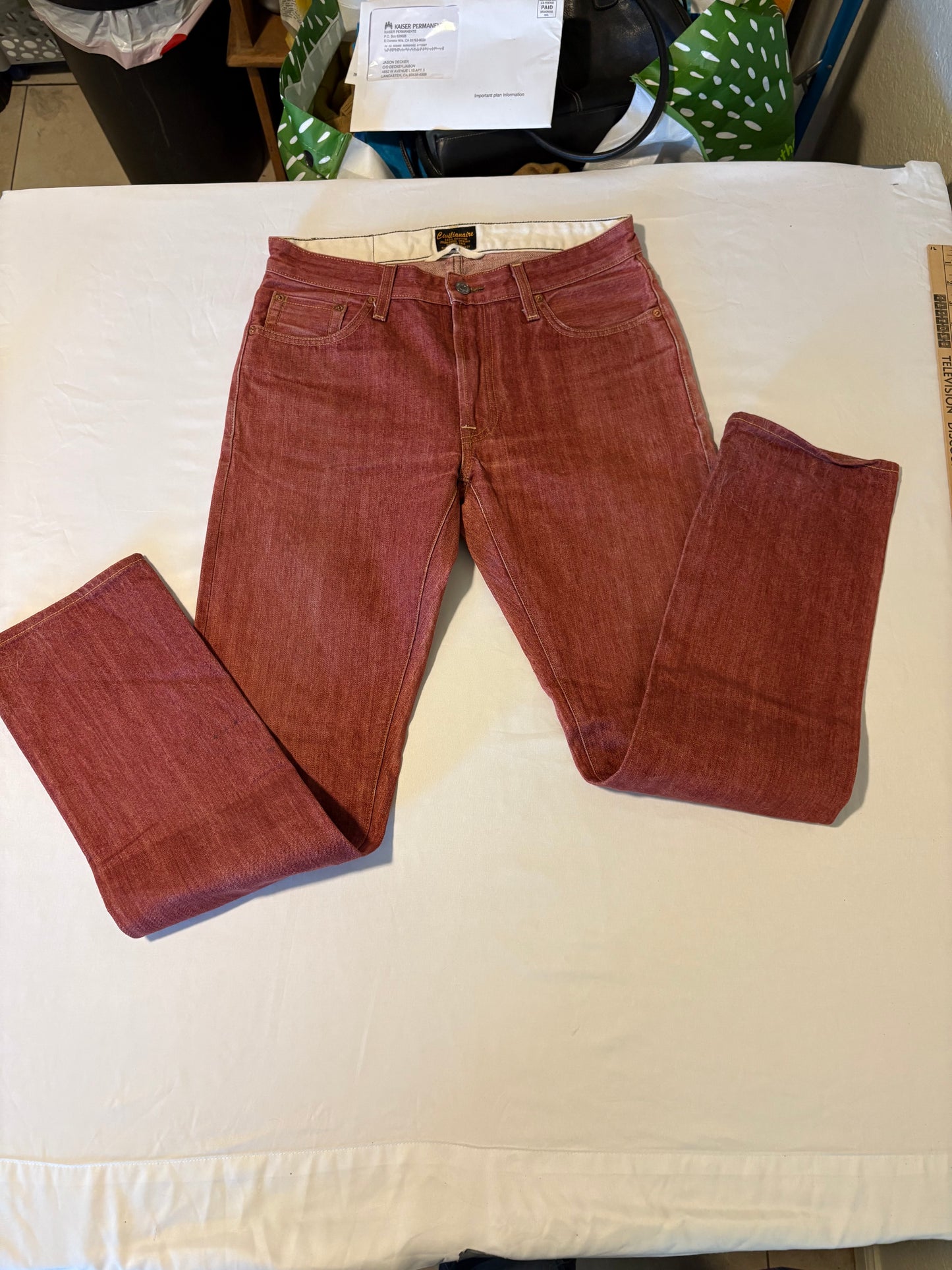 Civilianaire Japanese Selvedge Denim Jeans 31 Red Made in LA Rare Style #131394