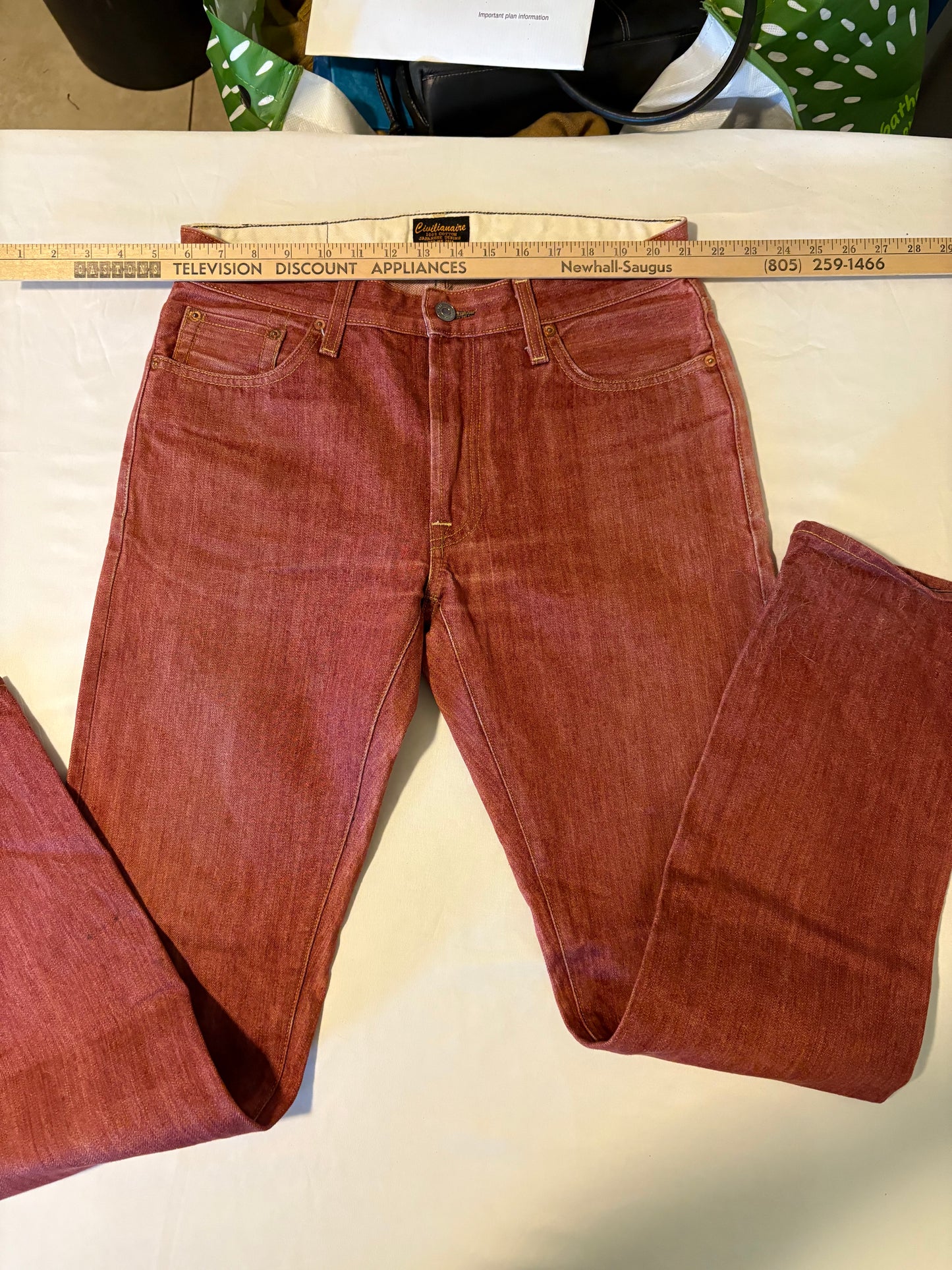 Civilianaire Japanese Selvedge Denim Jeans 31 Red Made in LA Rare Style #131394