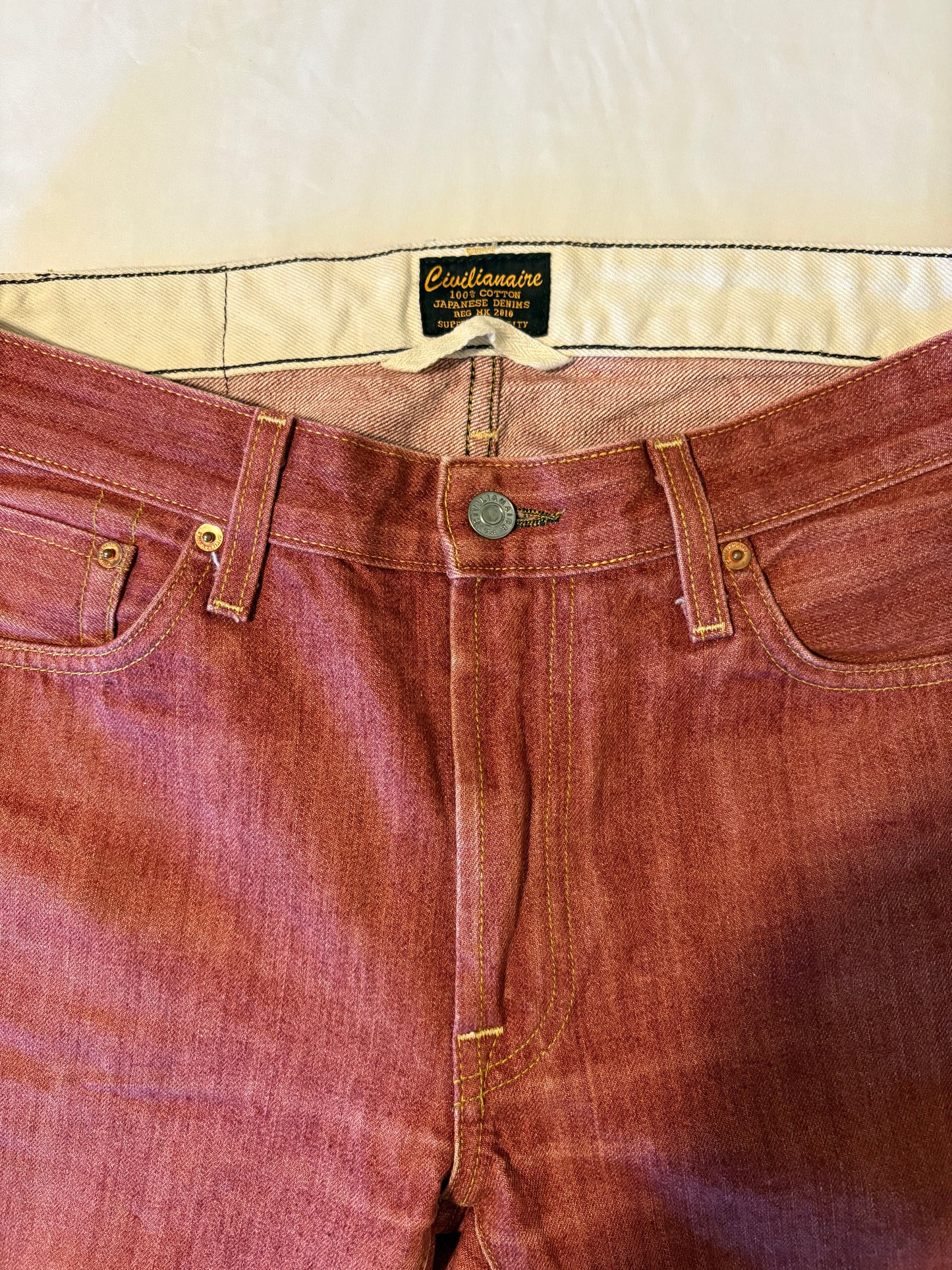 Civilianaire Japanese Selvedge Denim Jeans 31 Red Made in LA Rare Style #131394