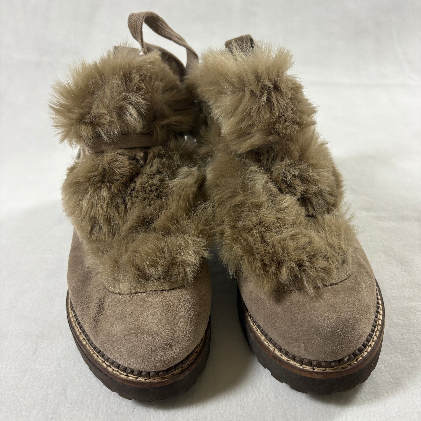 Franco Sarto Fur Trim Ankle Boots Suede Womens Size 6 Taupe Cozy Winter