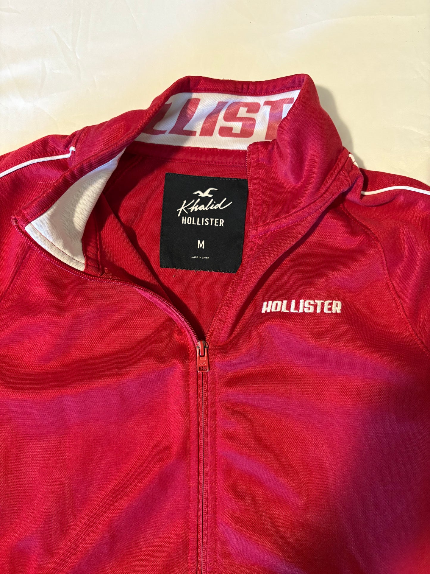 Hollister x Khalid Red Track Jacket Mens M Full Zip Logo Piping Athletic Retro
