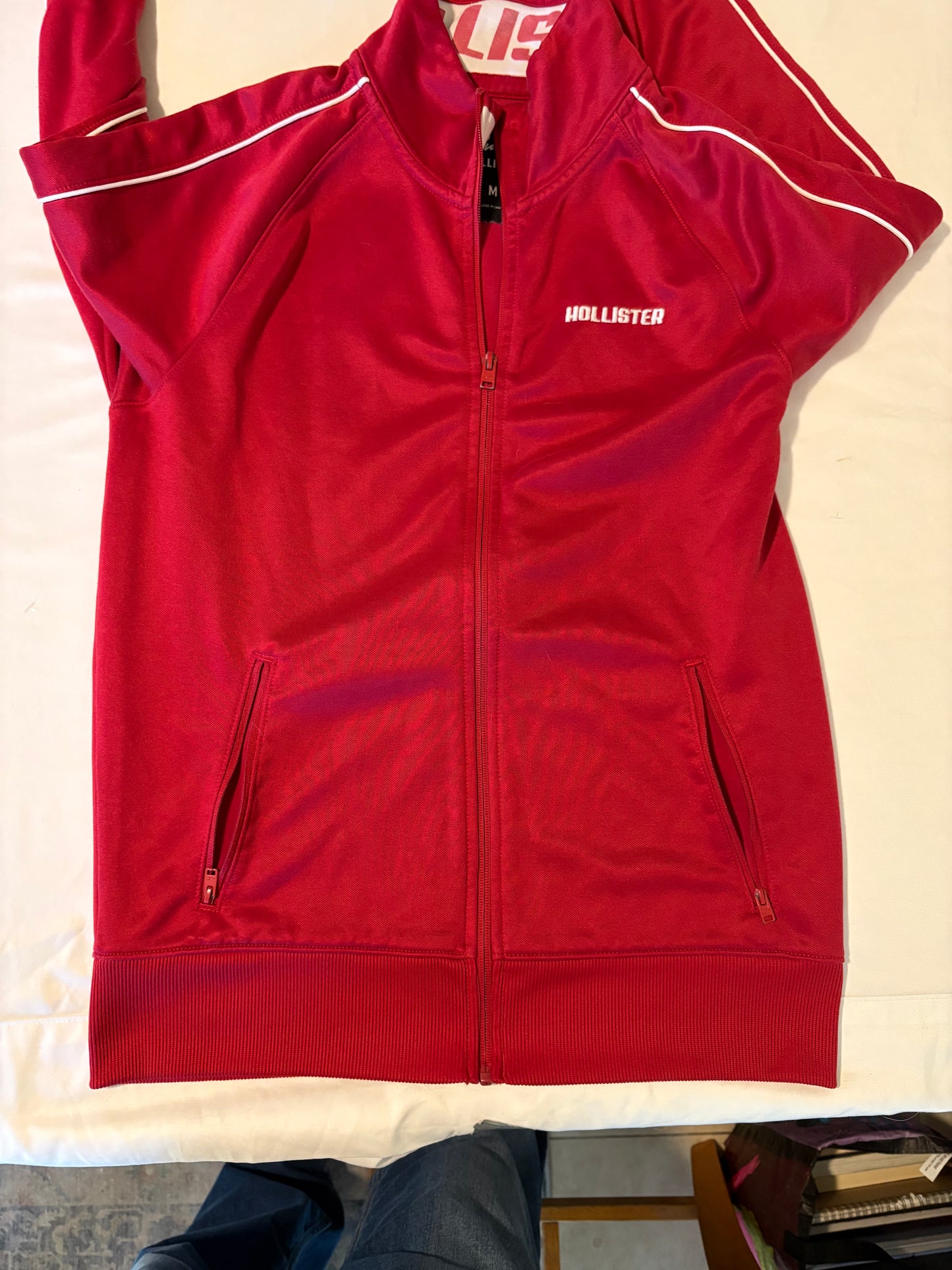 Hollister x Khalid Red Track Jacket Mens M Full Zip Logo Piping Athletic Retro