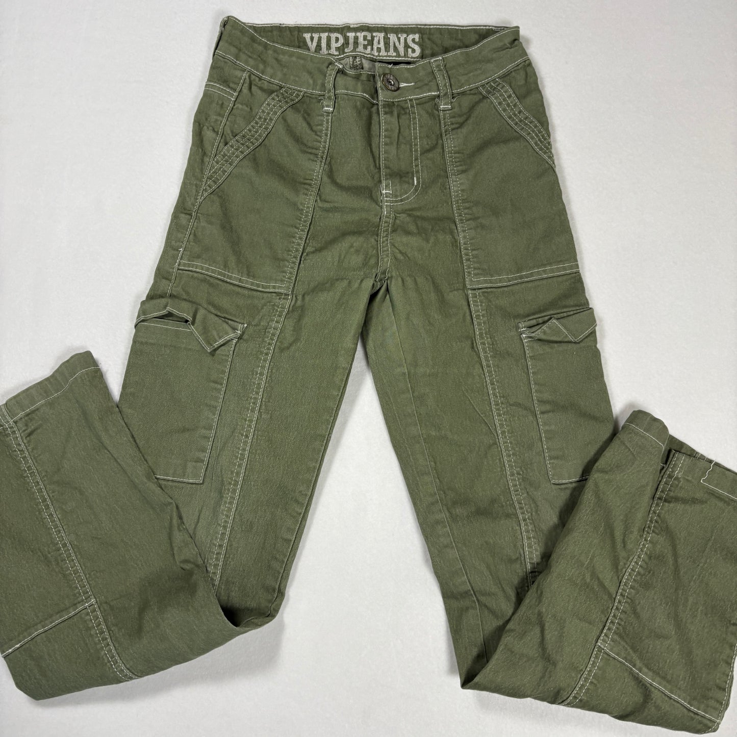 VIP Jeans Womens Green Cargo Pants Size 1 Low Rise Y2K 2000s Utility Stretch
