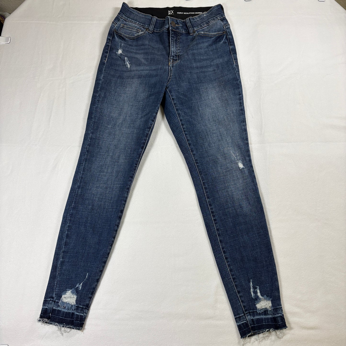 NY&C Jeans Womens 10 Distressed Curvy Sculpting Skinny Blue Denim Stretch Y2K