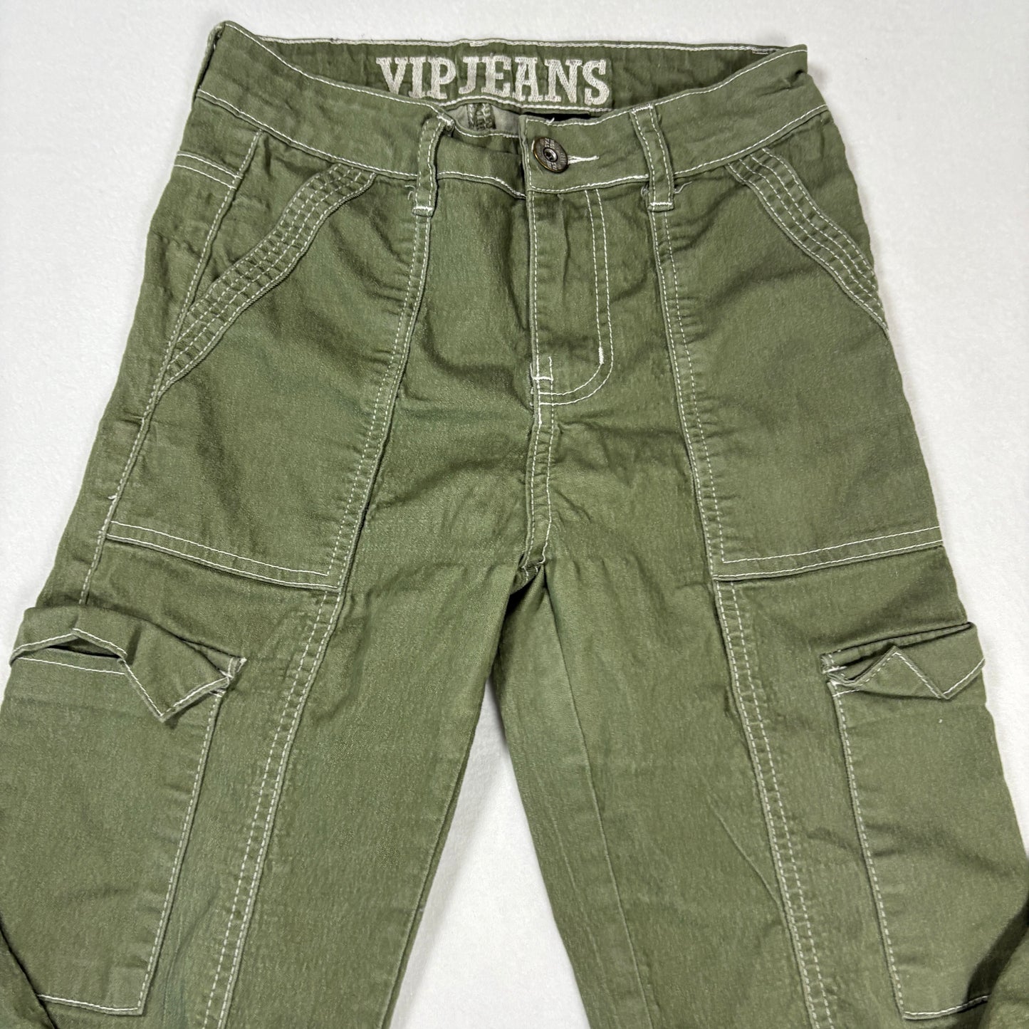 VIP Jeans Womens Green Cargo Pants Size 1 Low Rise Y2K 2000s Utility Stretch