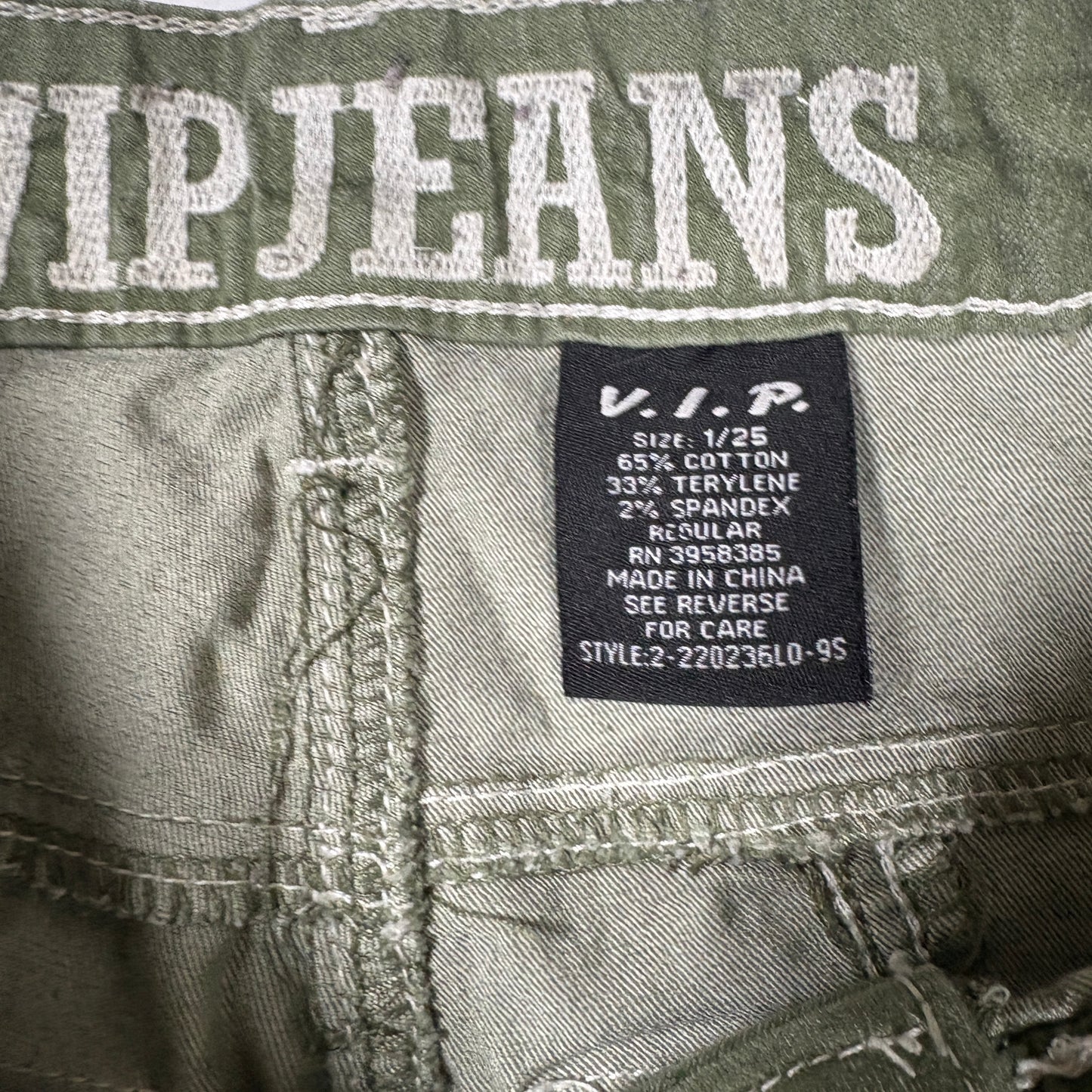 VIP Jeans Womens Green Cargo Pants Size 1 Low Rise Y2K 2000s Utility Stretch