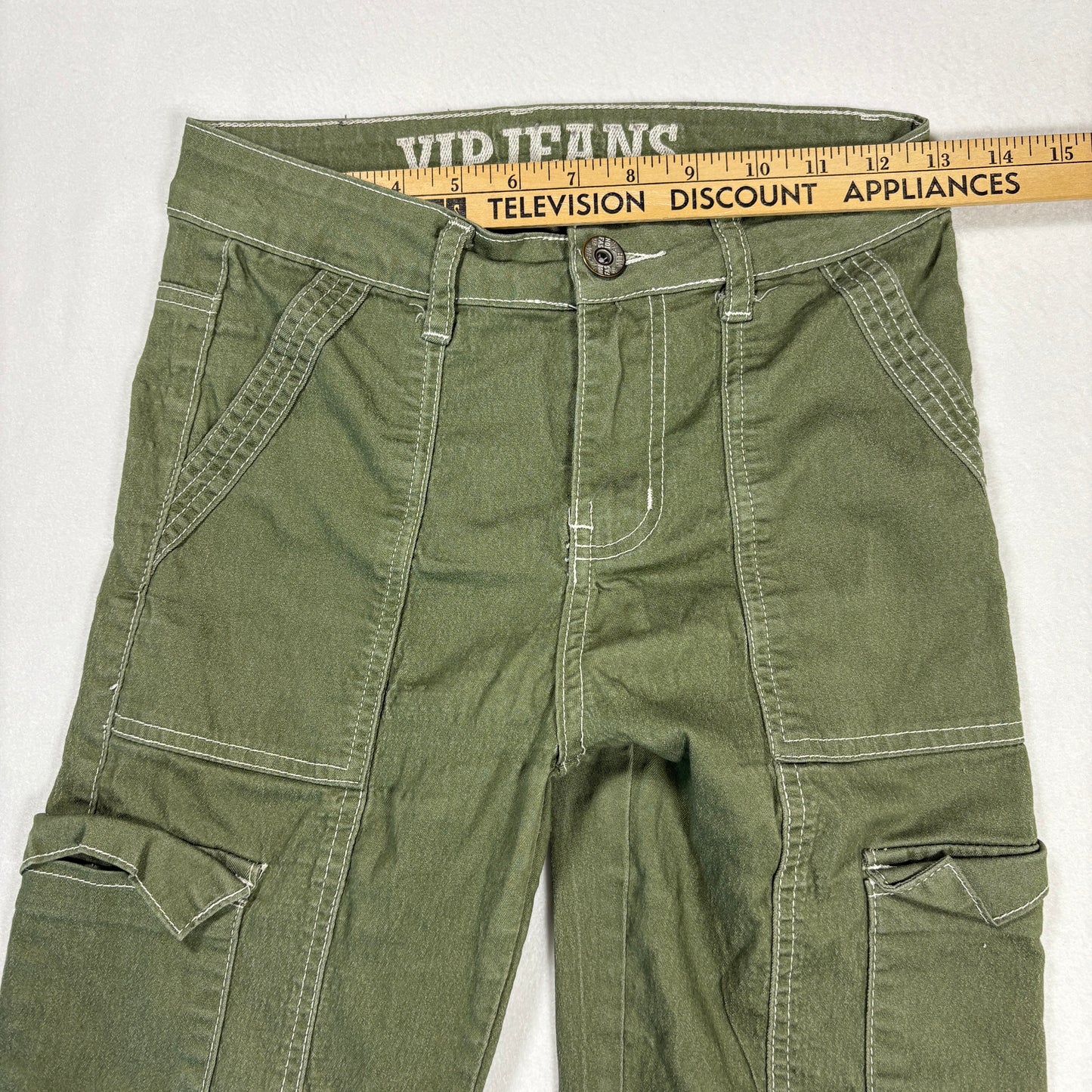VIP Jeans Womens Green Cargo Pants Size 1 Low Rise Y2K 2000s Utility Stretch