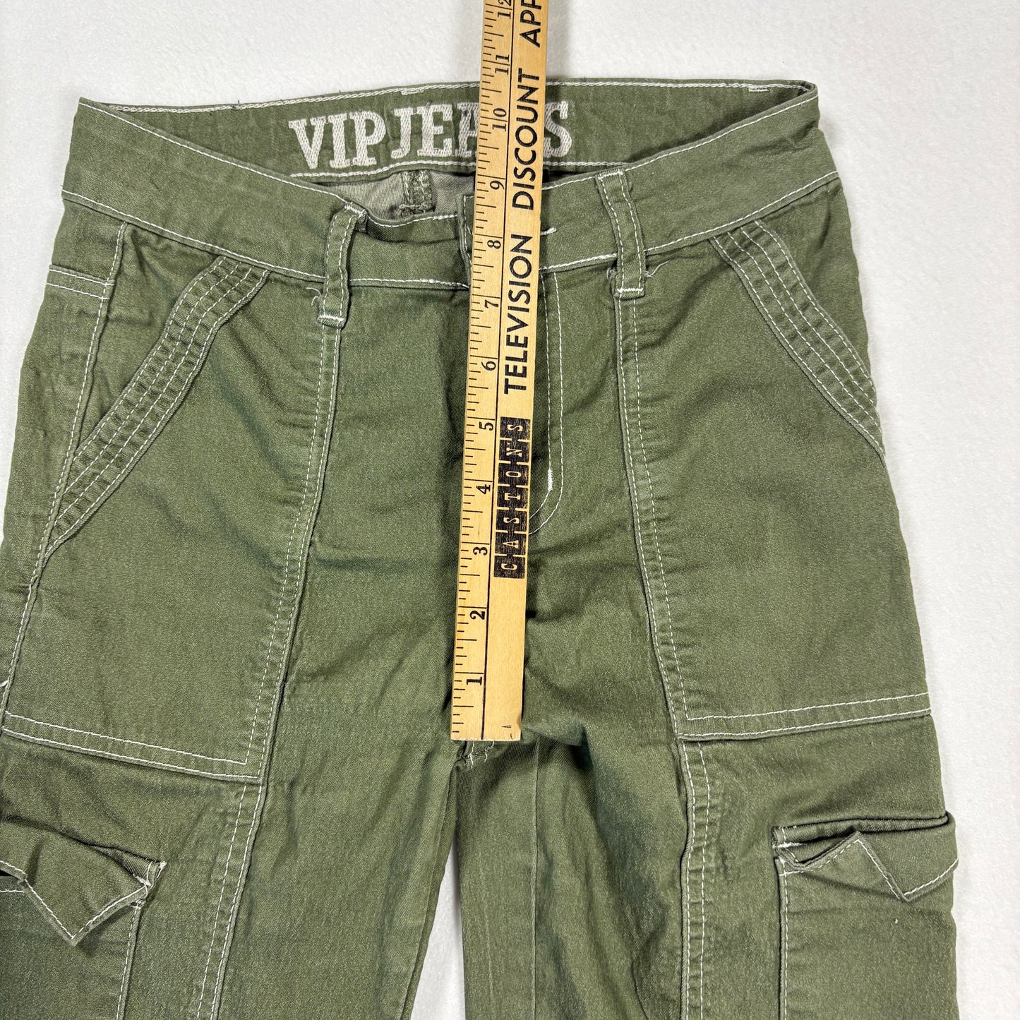 VIP Jeans Womens Green Cargo Pants Size 1 Low Rise Y2K 2000s Utility Stretch