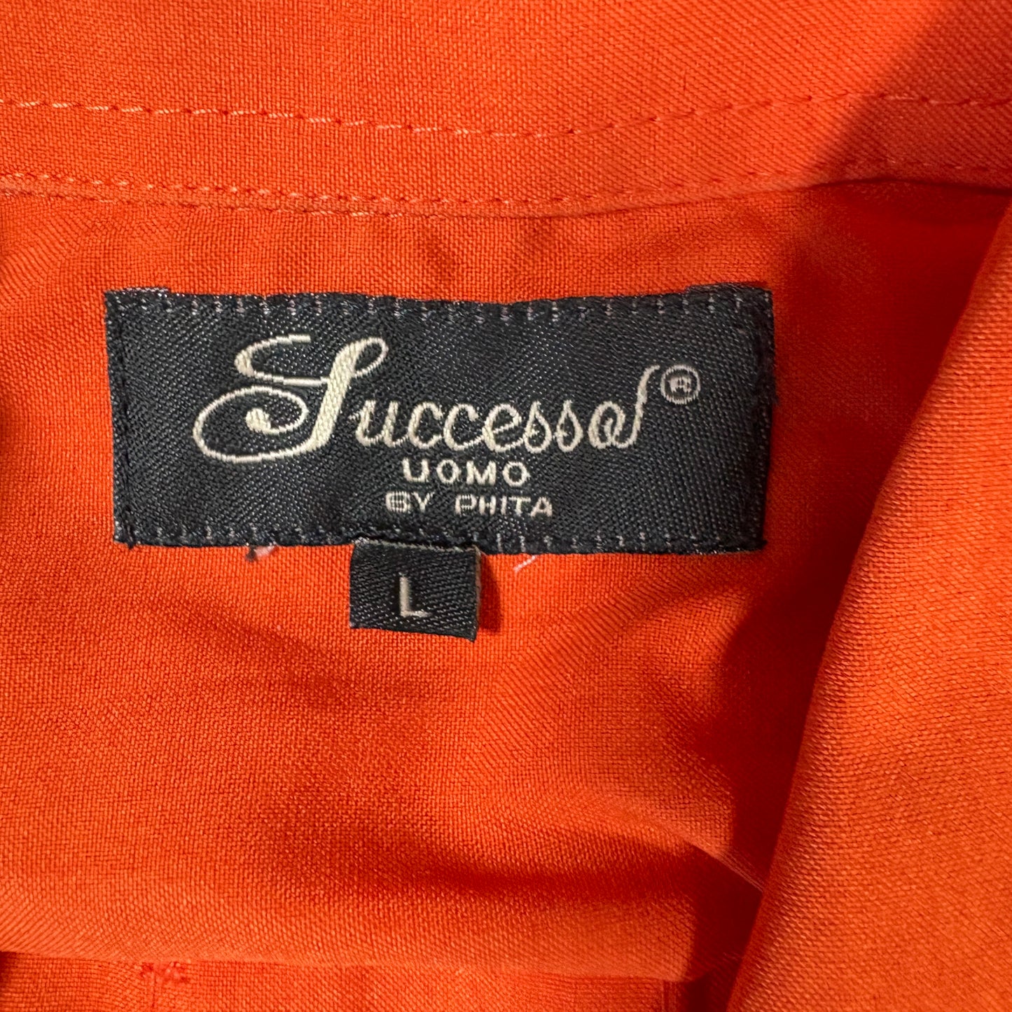 Successo Uomo Mens Guayabera Shirt L Orange Cuban Fiesta Short Sleeve Embroidered