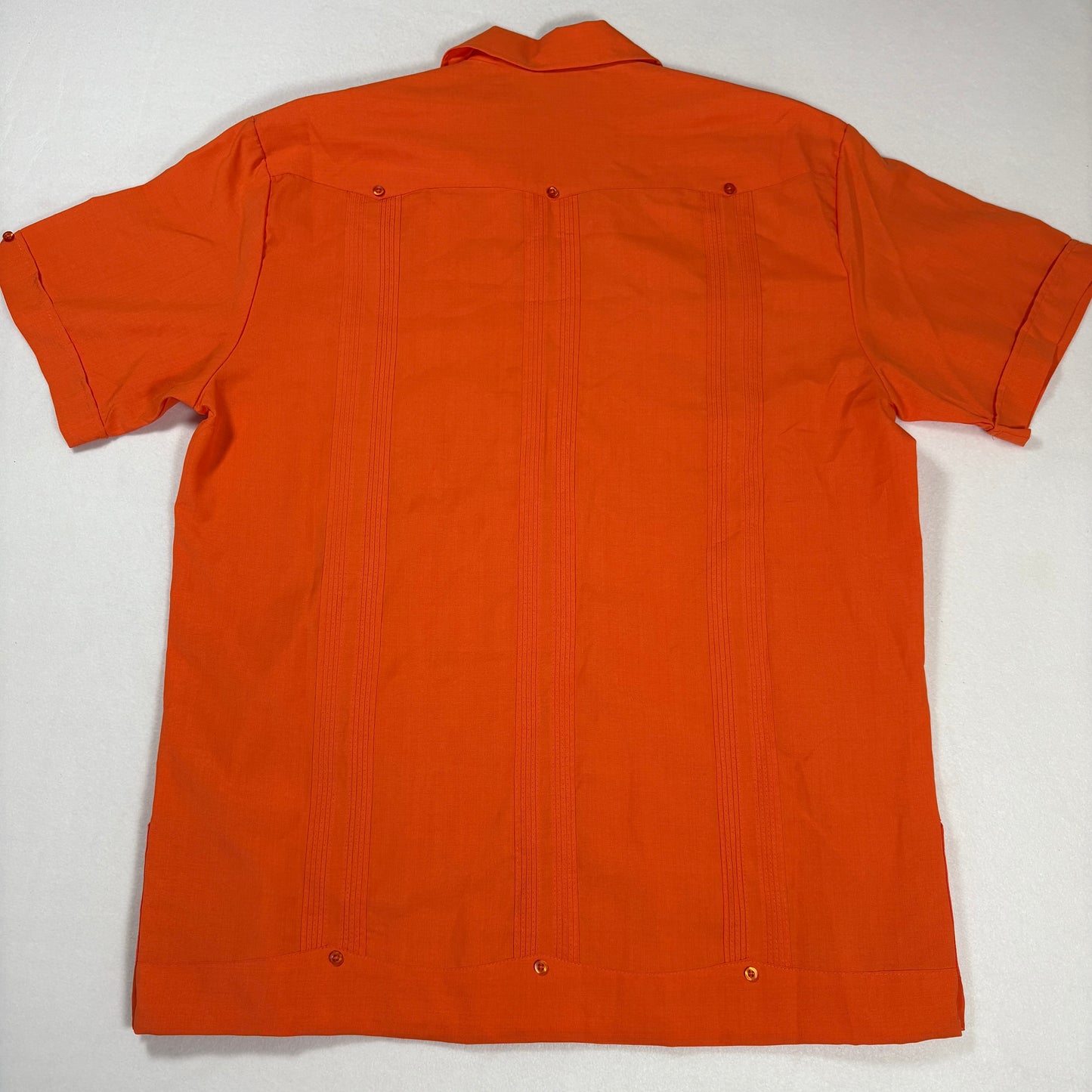 Successo Uomo Mens Guayabera Shirt L Orange Cuban Fiesta Short Sleeve Embroidered