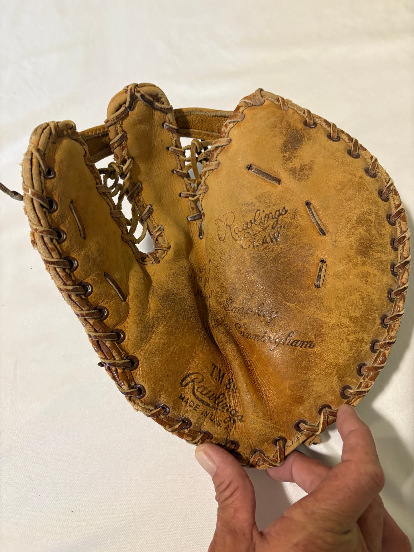 Vintage Rawlings TM‑80 “Claw” Smokey Joe Cunningham Trapper Mitt – 1st Base Glove USA