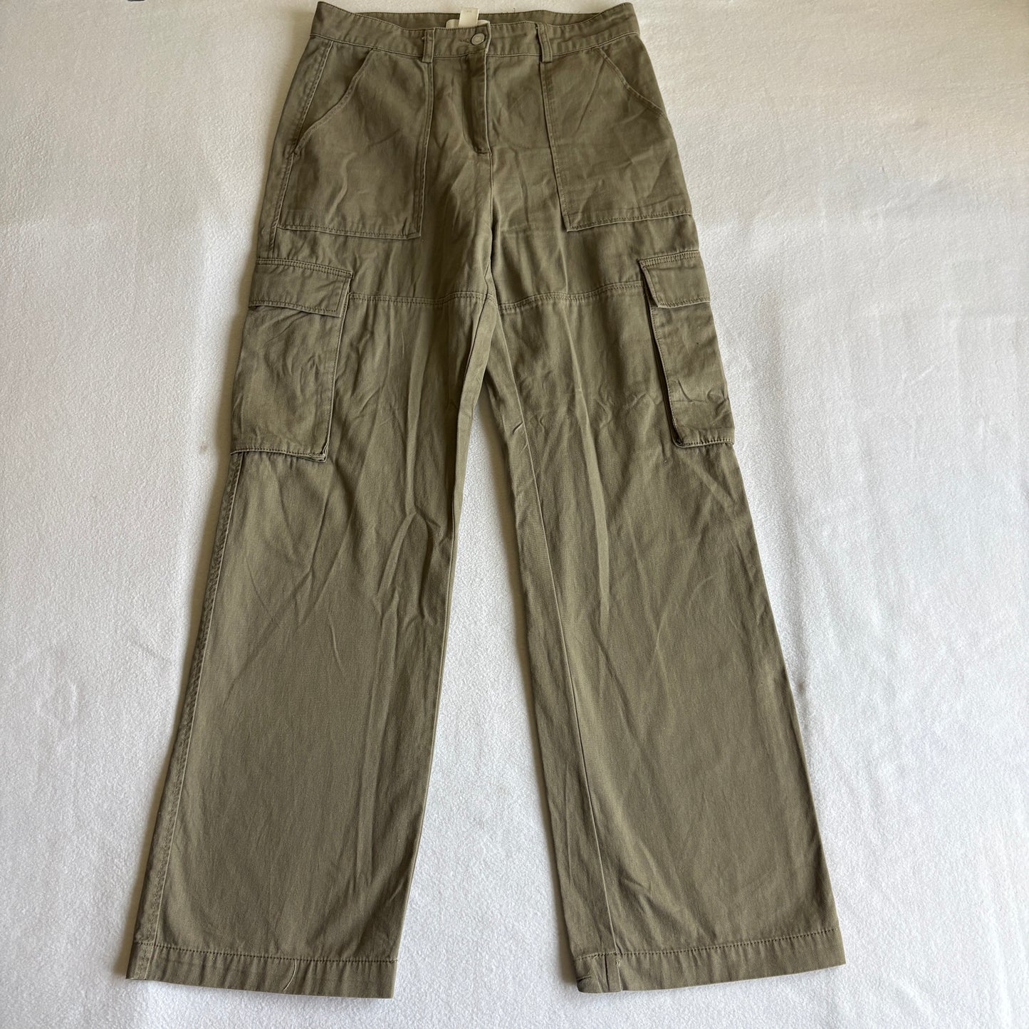 H&M Womens 8 Olive Cargo Pants Utility Wide Leg Y2K Streetwear Retro Grunge 90s!