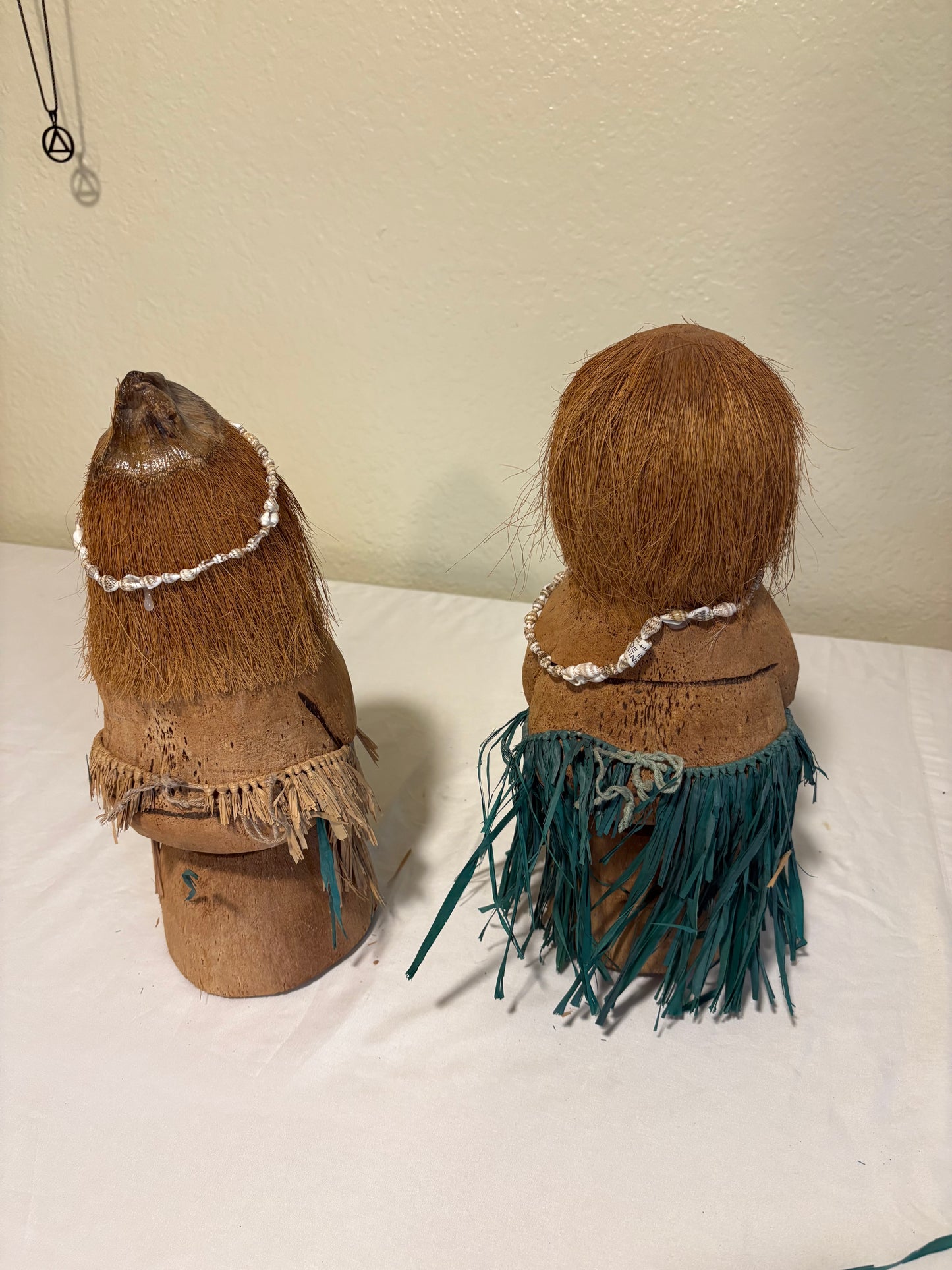 Vintage Hawaiian Coconut Doll Pair Handmade Hula Hukilau Tiki Souvenir