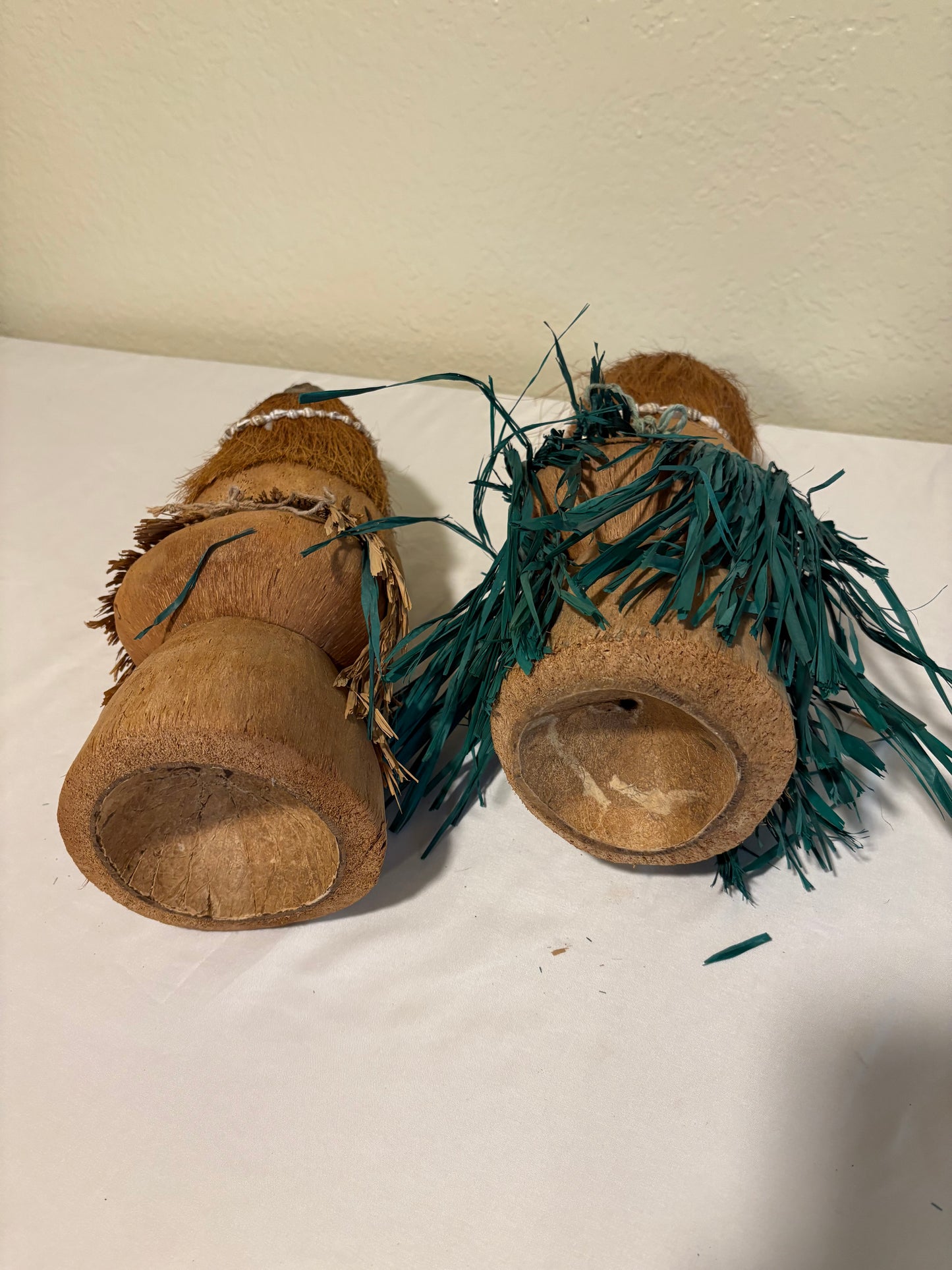 Vintage Hawaiian Coconut Doll Pair Handmade Hula Hukilau Tiki Souvenir