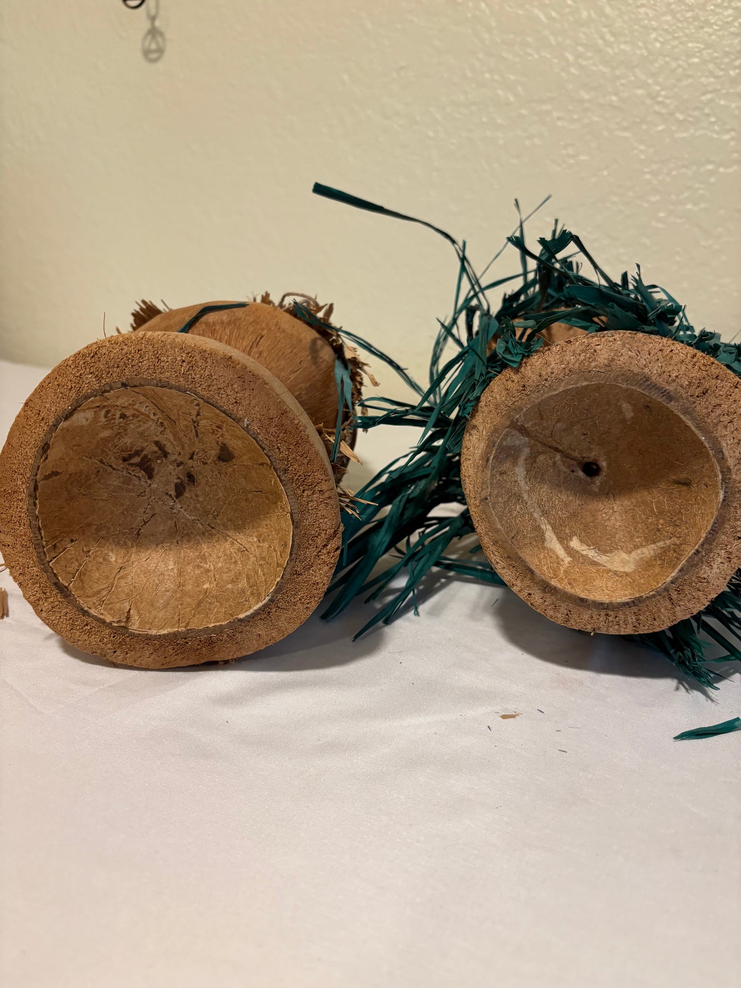 Vintage Hawaiian Coconut Doll Pair Handmade Hula Hukilau Tiki Souvenir