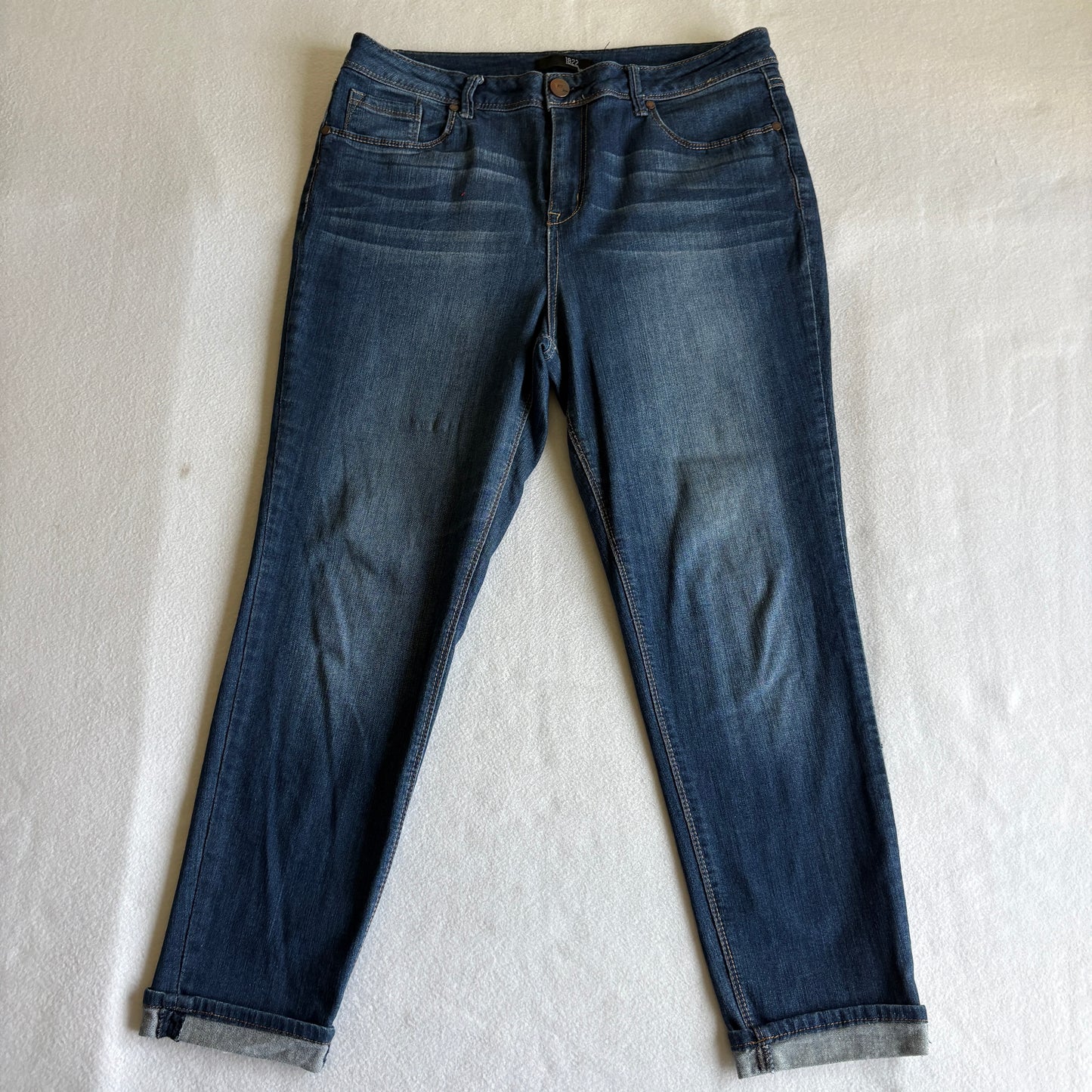 1822 Denim Womens 14 Blue Stretch Skinny Jeans Cuffed Y2K Casual Retro Fit Wear!