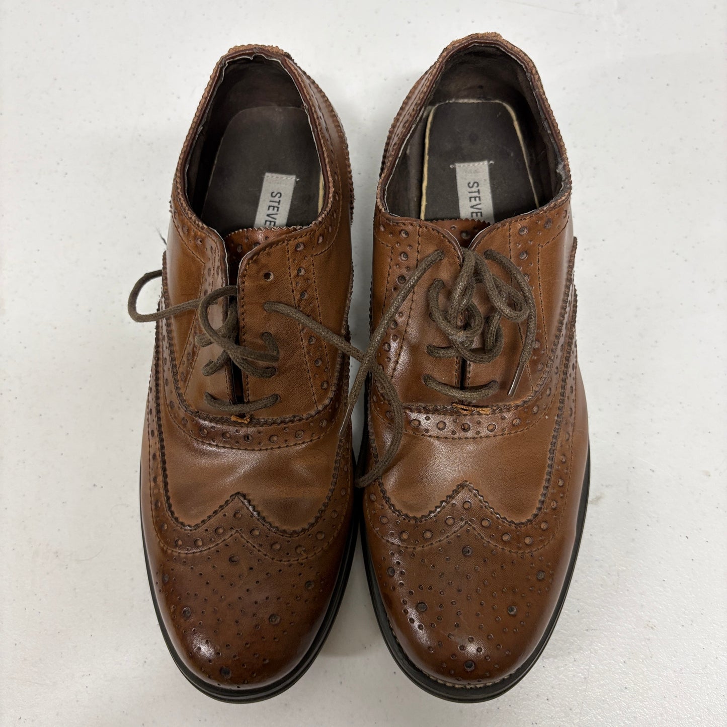 Steve Madden Ethin2 Wingtip Oxford Dress Shoes Mens 9 Brown Leather Brogue