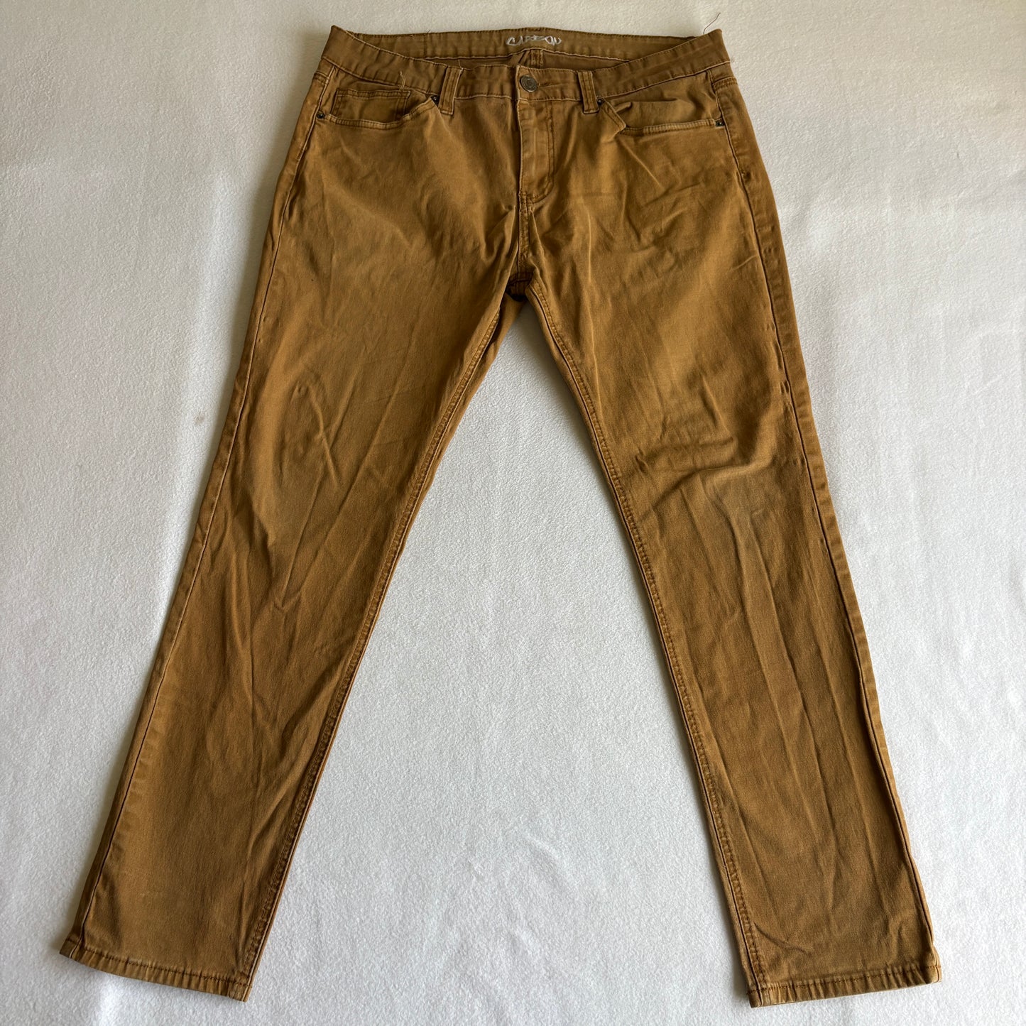 Carbon Mens 34x30 Brown Skinny Stretch Jeans Casual Slim Fit Denim Pants Retro!!