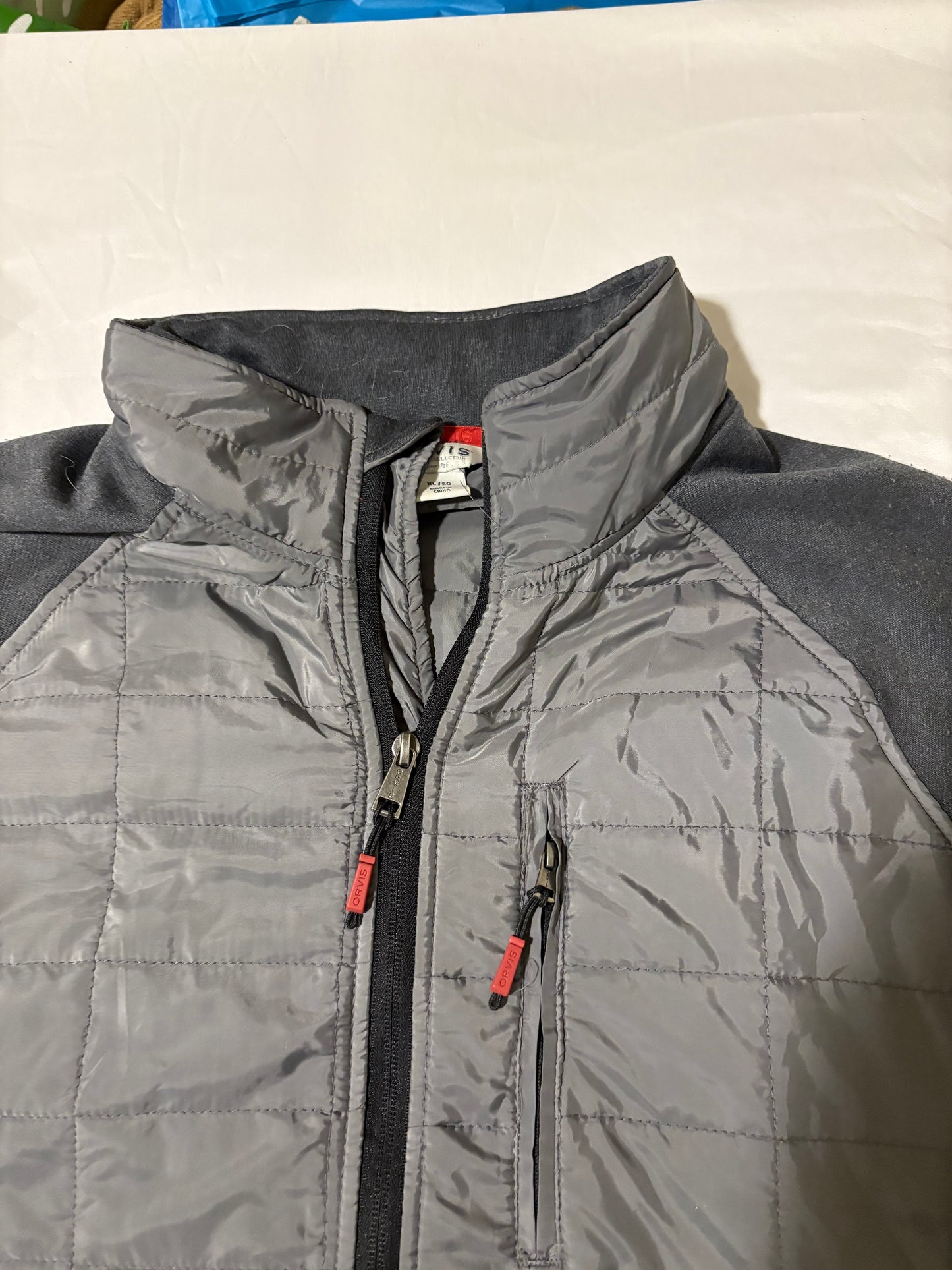Orvis XL Full Zip Jacket Gray Quilted Softshell Hybrid Outdoor Mens Coat