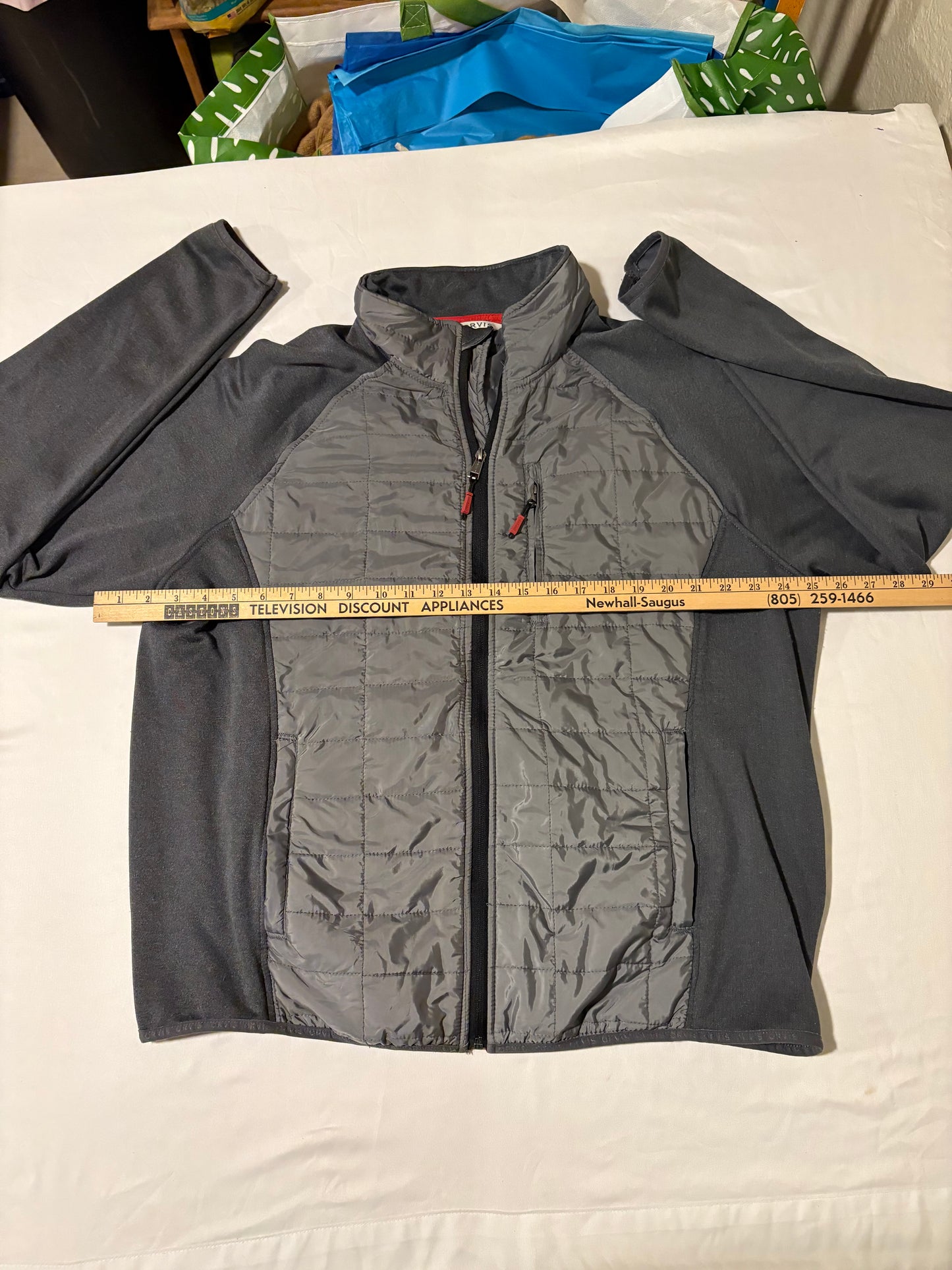Orvis XL Full Zip Jacket Gray Quilted Softshell Hybrid Outdoor Mens Coat
