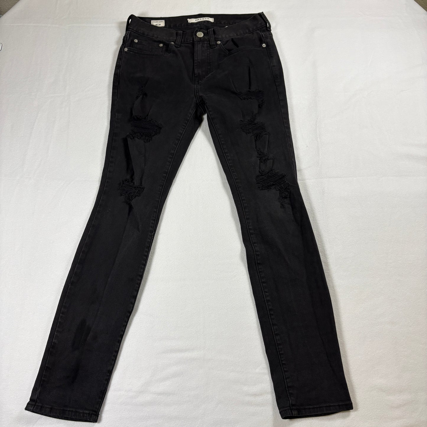 Pacsun Stacked Skinny Jeans Mens 28x30 Black Distressed Grunge Y2K Streetwear