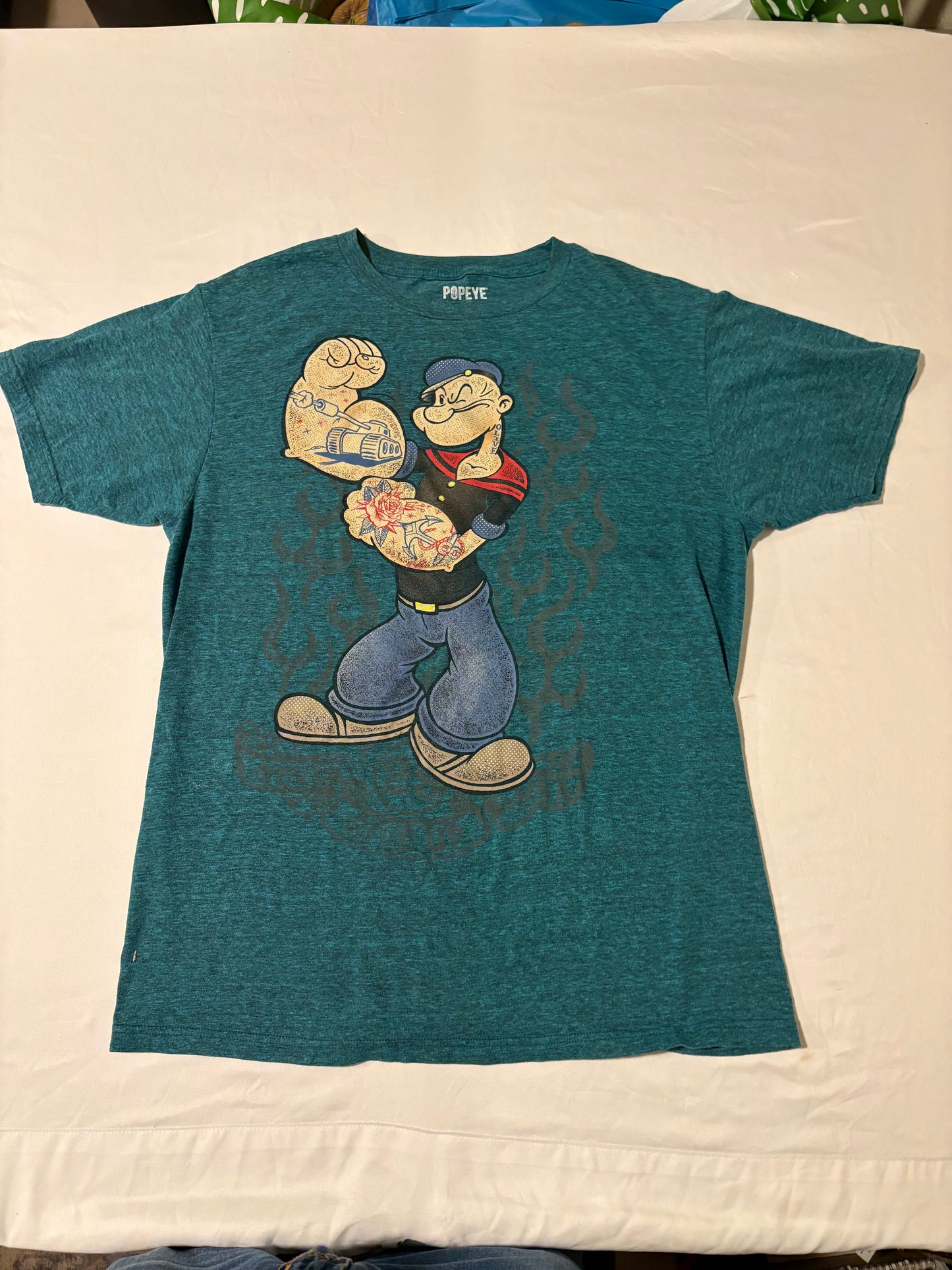 Popeye Tattoo T-Shirt Size M Blue Heather Graphic Tee 2019 King Features