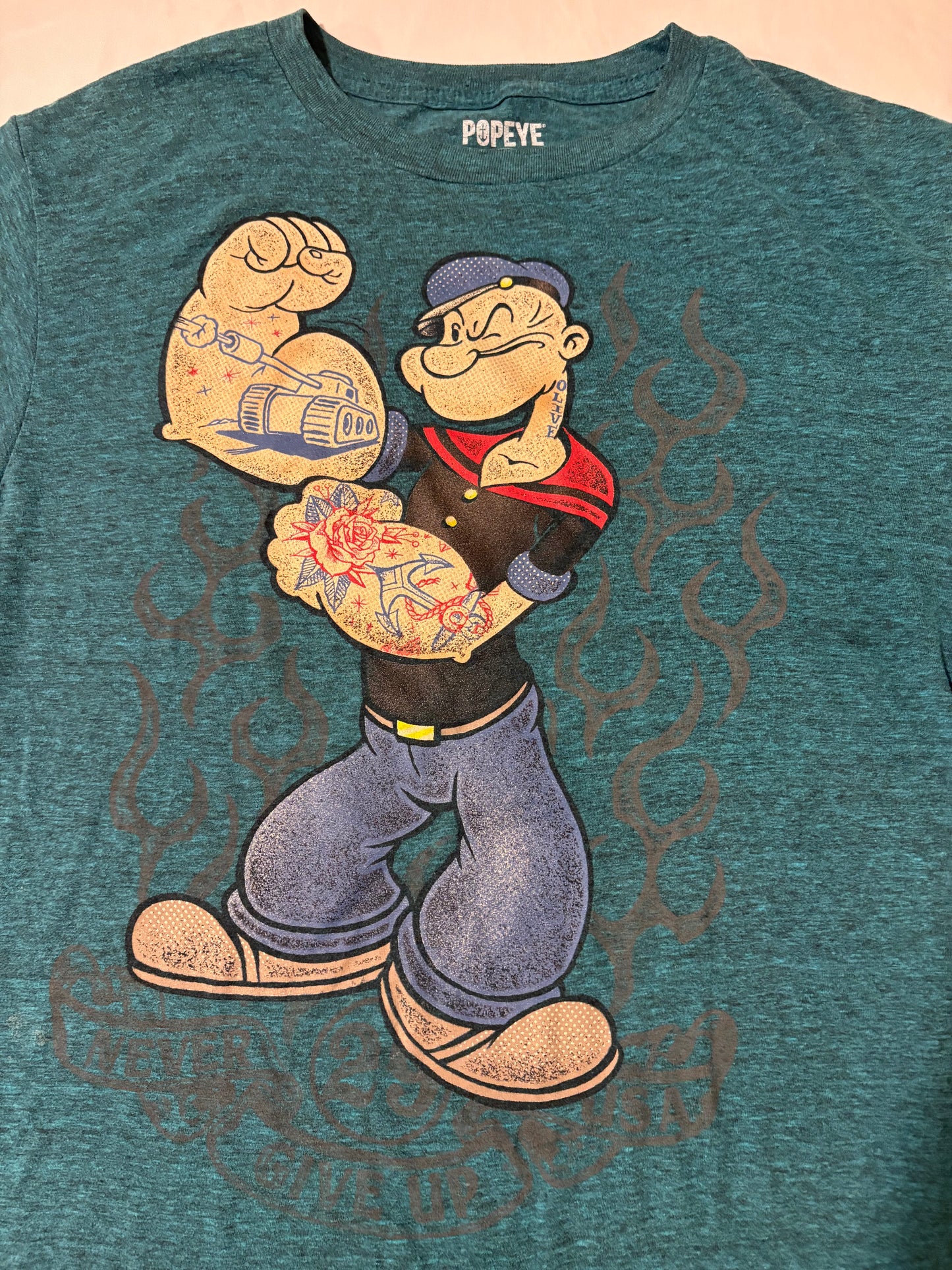 Popeye Tattoo T-Shirt Size M Blue Heather Graphic Tee 2019 King Features