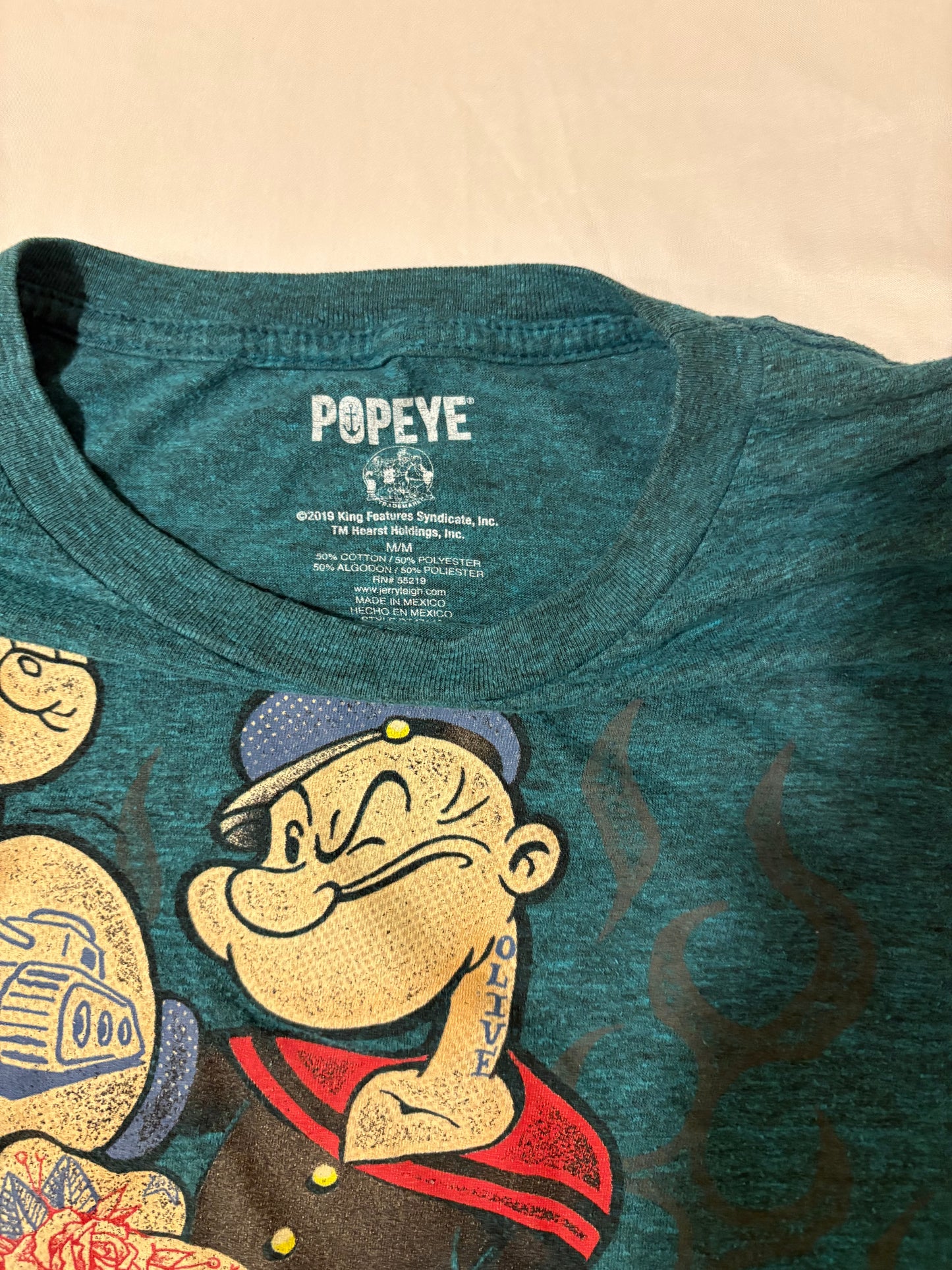 Popeye Tattoo T-Shirt Size M Blue Heather Graphic Tee 2019 King Features