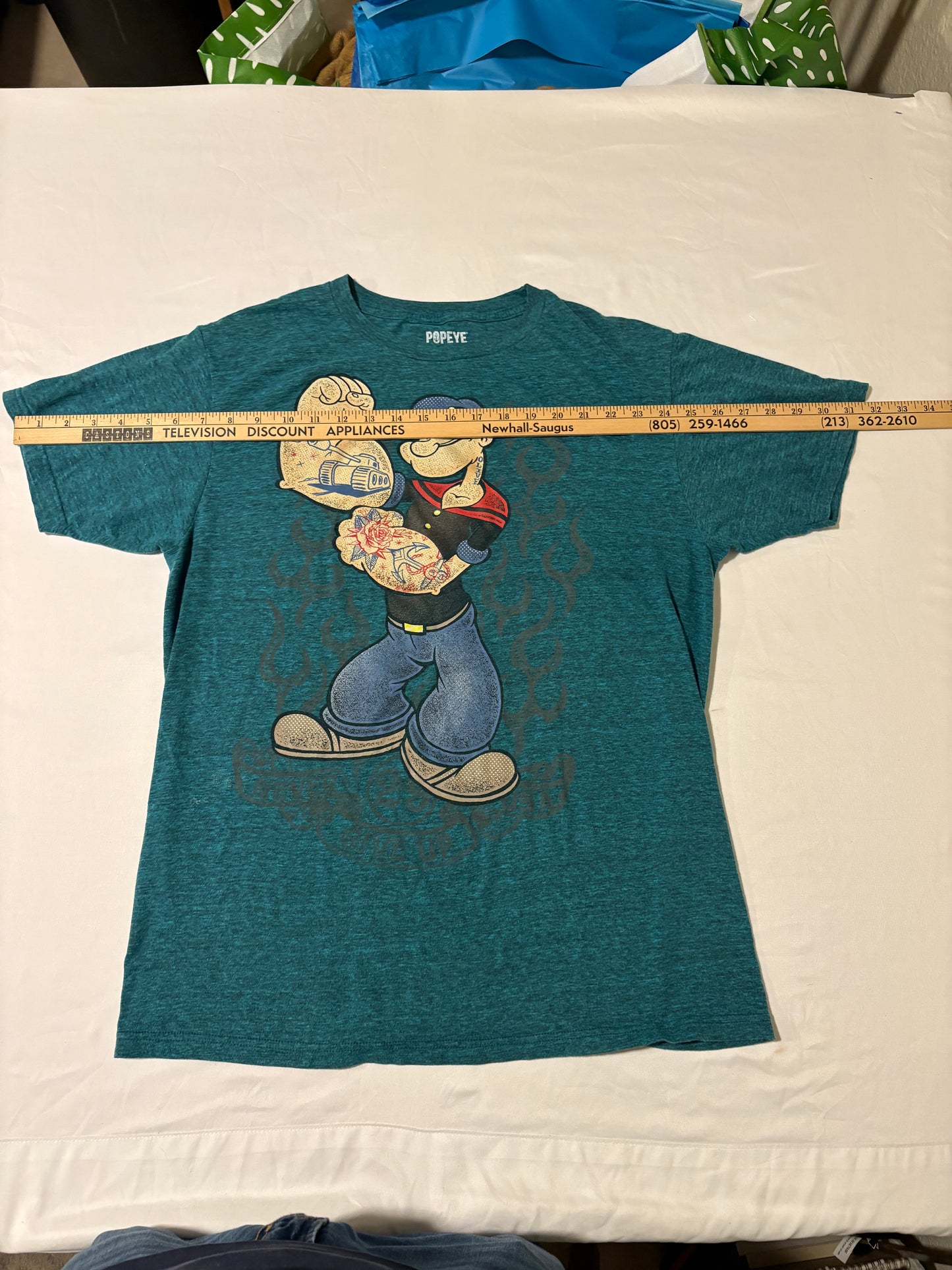 Popeye Tattoo T-Shirt Size M Blue Heather Graphic Tee 2019 King Features