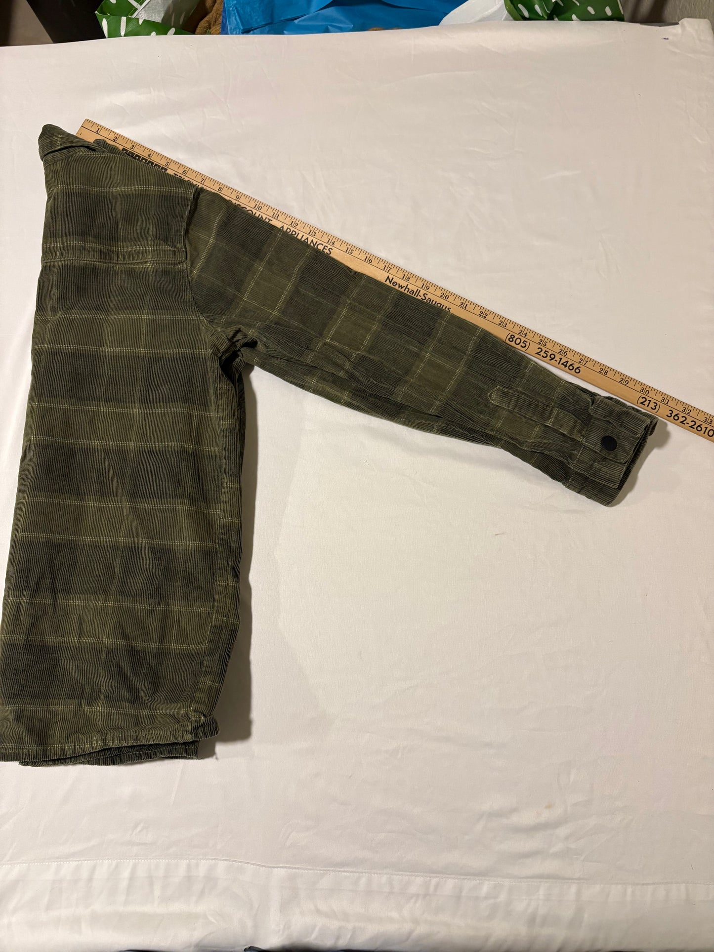 Hurley XL Corduroy Shirt Jacket Olive Green Plaid Shacket Button-Up Mens