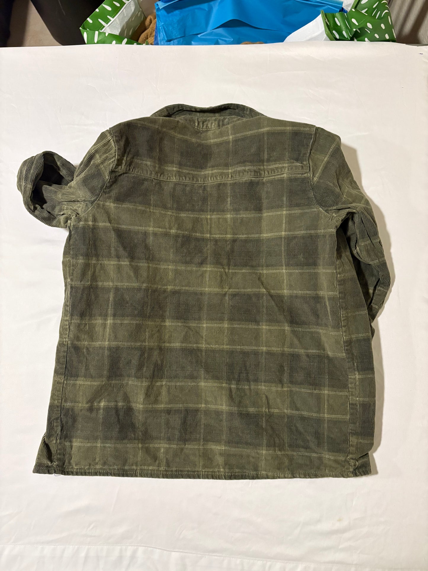 Hurley XL Corduroy Shirt Jacket Olive Green Plaid Shacket Button-Up Mens