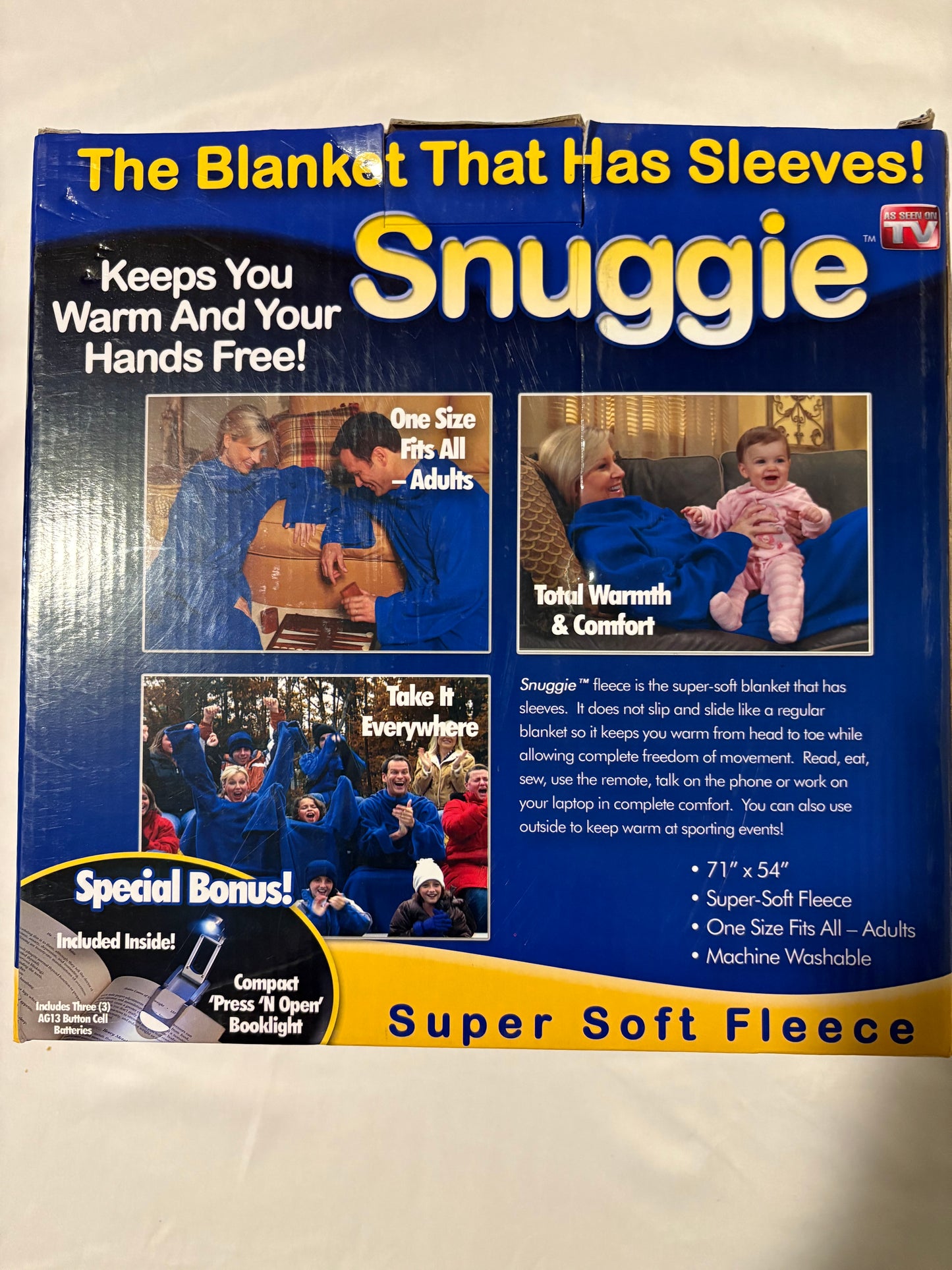 Snuggie Blue Blanket with Sleeves One Size Adult Fleece As Seen On TV NIB